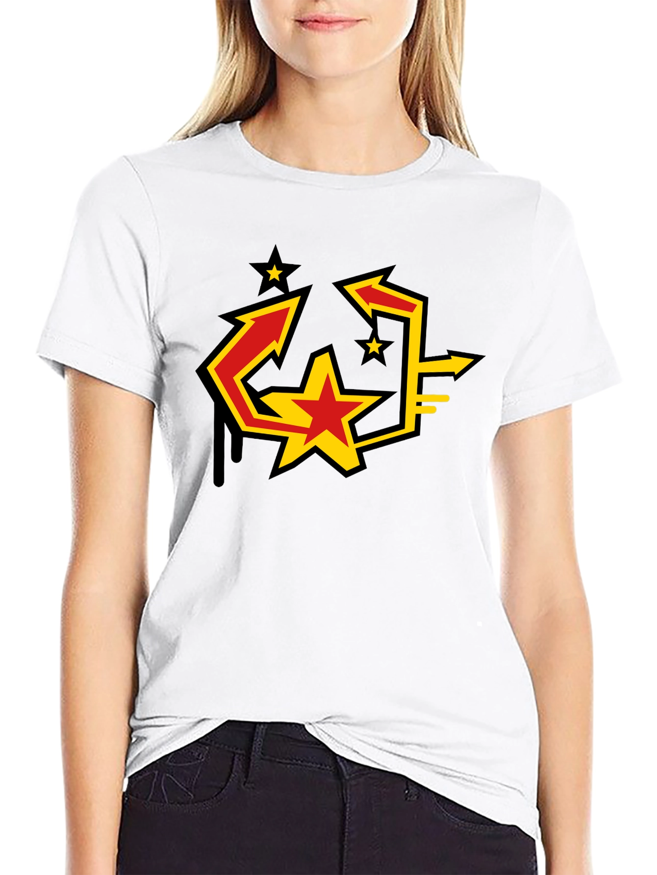 Urban Graphic Black T-Shirt with Star Arrow Design