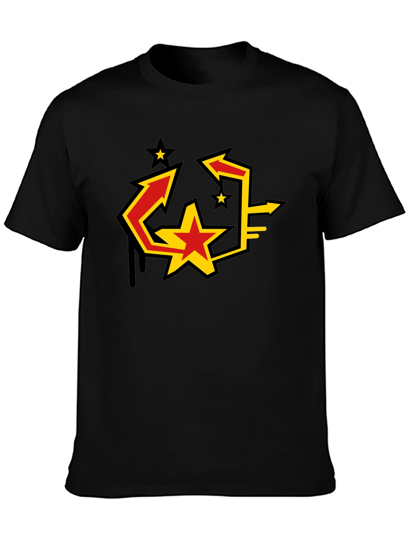 Urban Graphic Black T-Shirt with Star Arrow Design