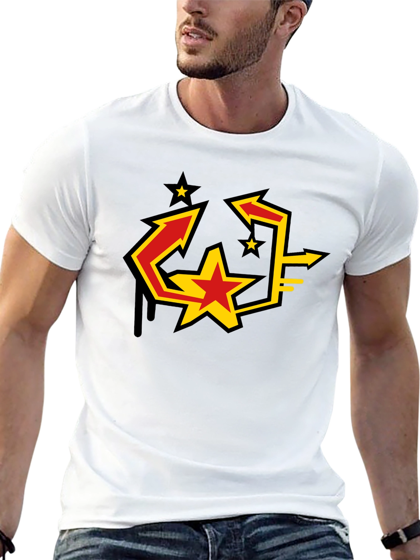 Urban Graphic Black T-Shirt with Star Arrow Design