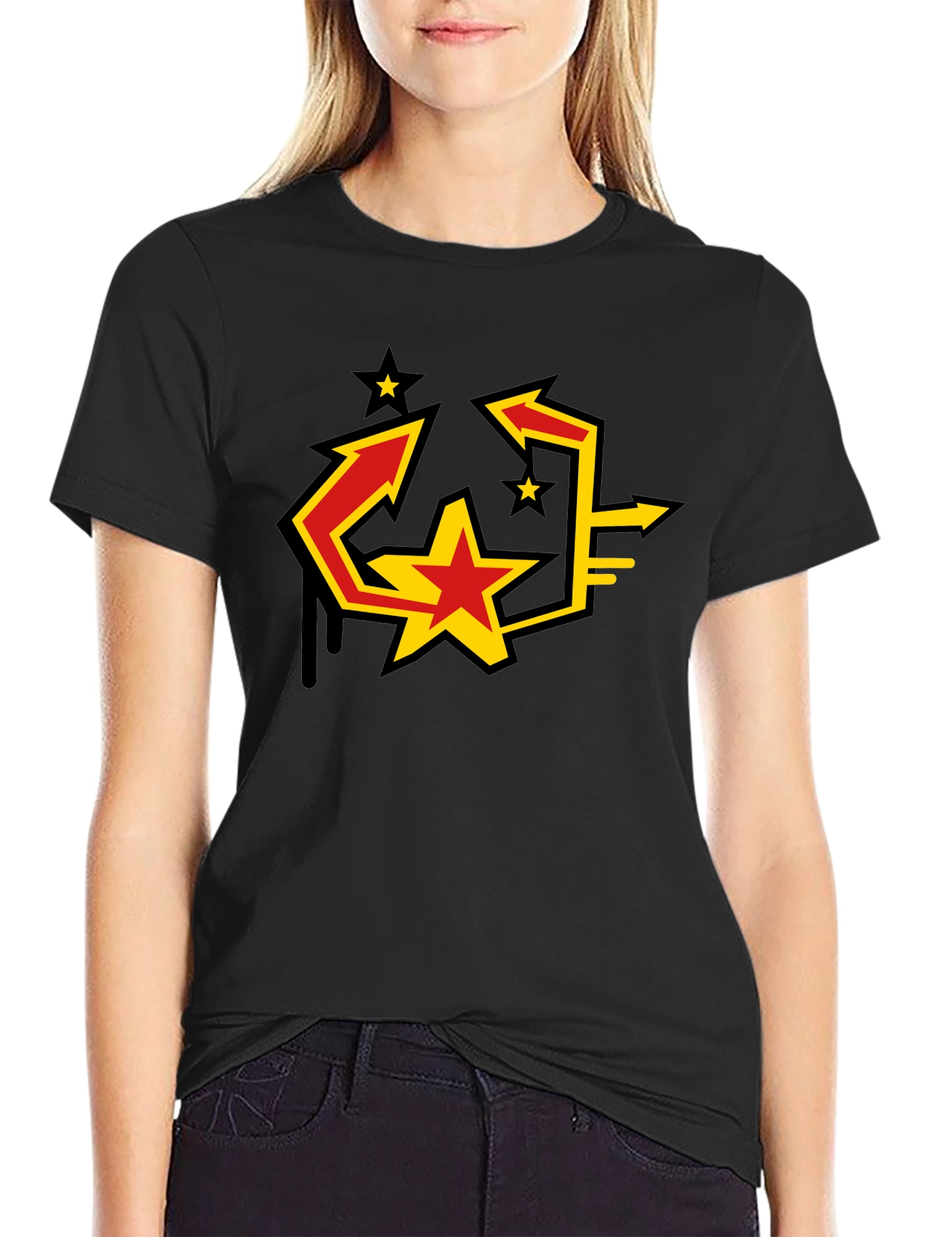 Urban Graphic Black T-Shirt with Star Arrow Design