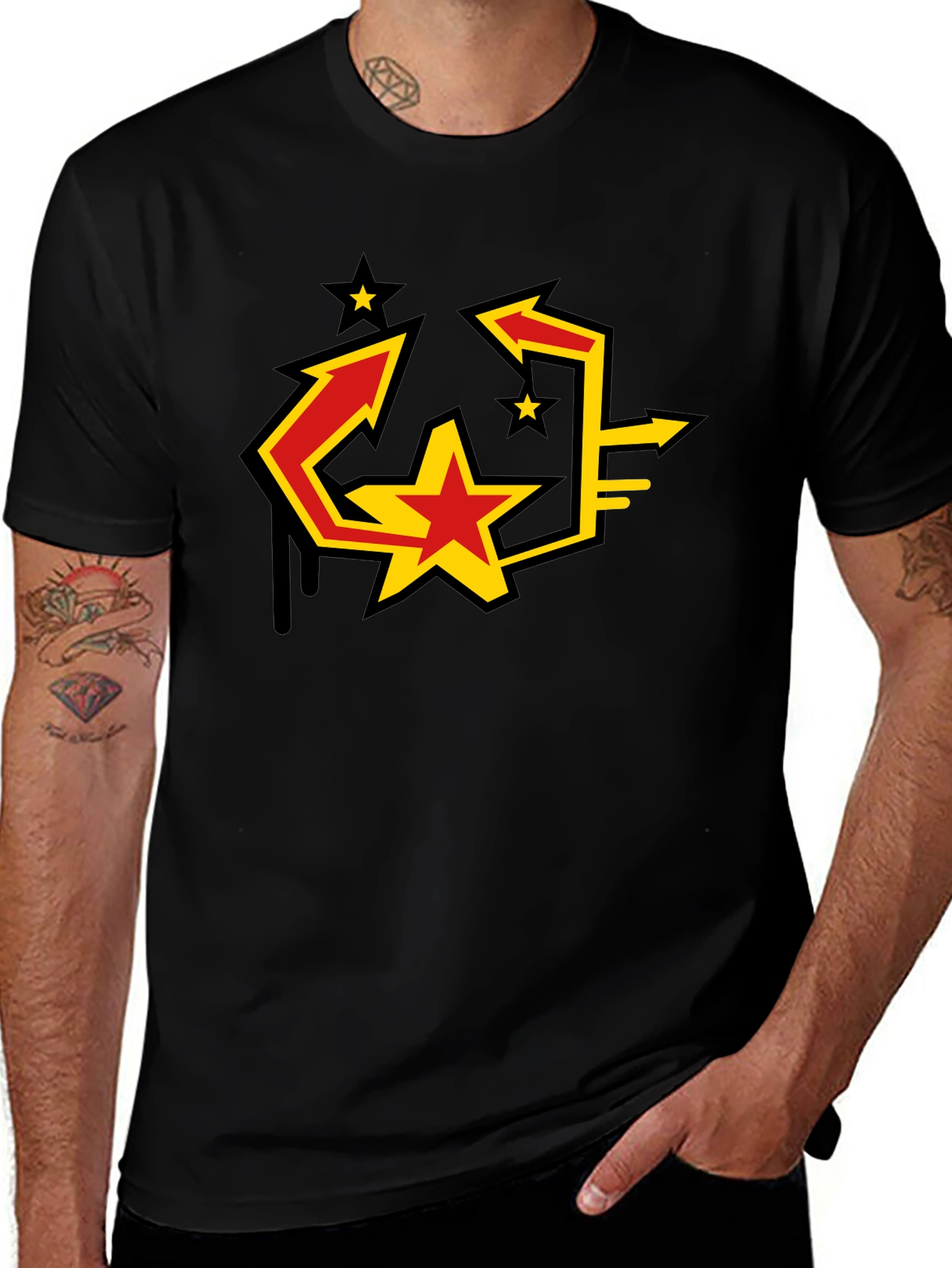 Urban Graphic Black T-Shirt with Star Arrow Design