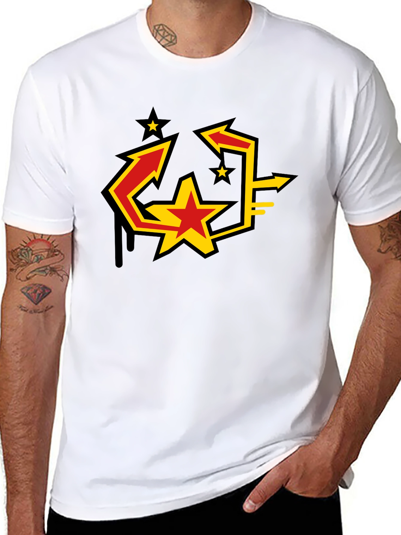 Urban Graphic Black T-Shirt with Star Arrow Design