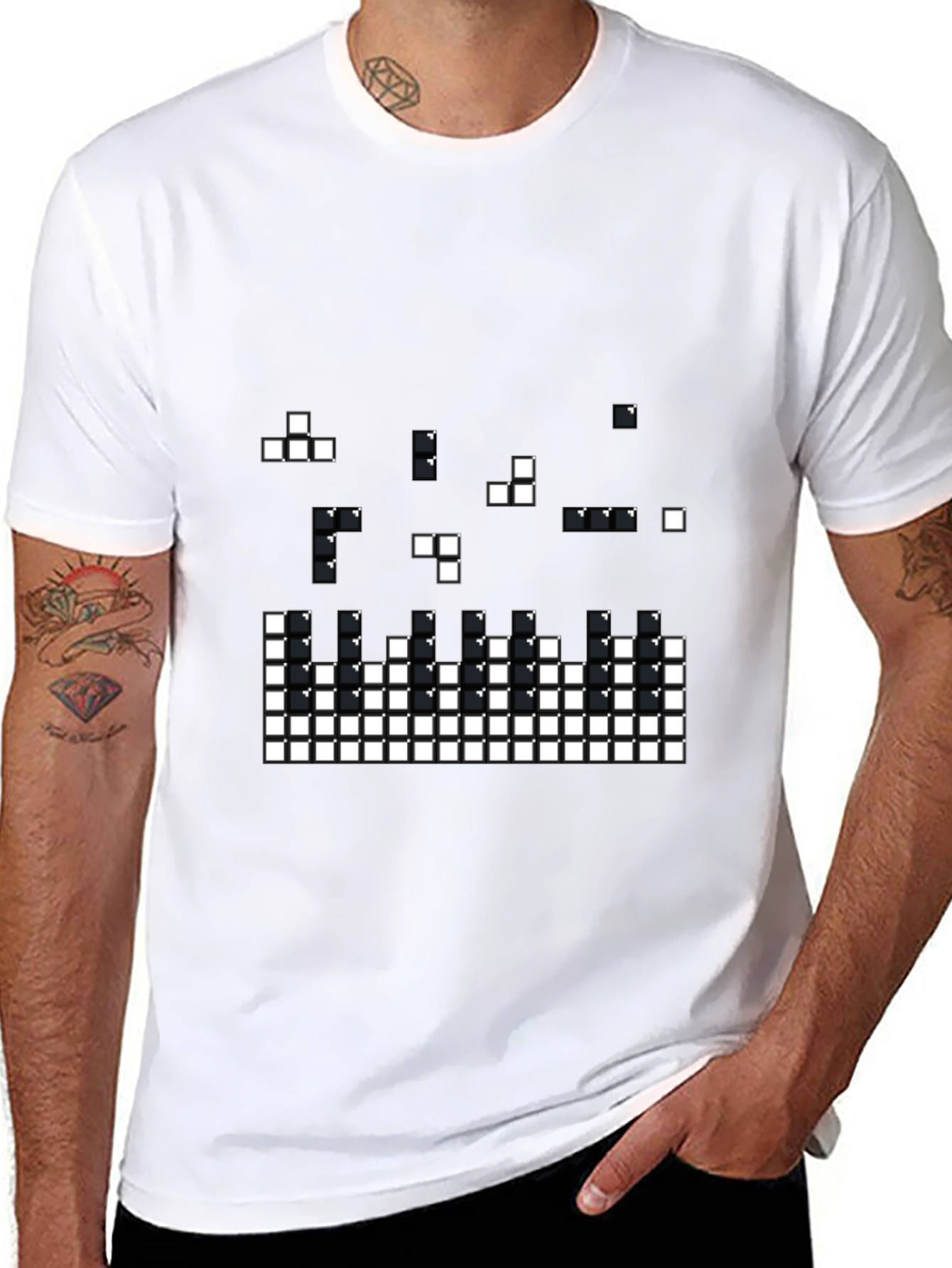 Pixelated Tetris Style Black T-Shirt