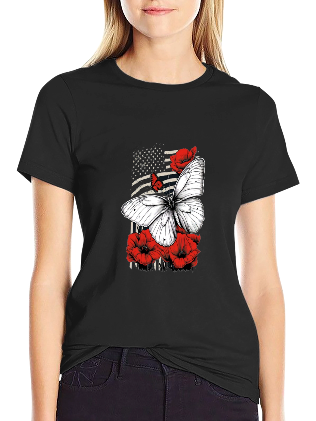 Butterfly & American Flag Graphic Tee