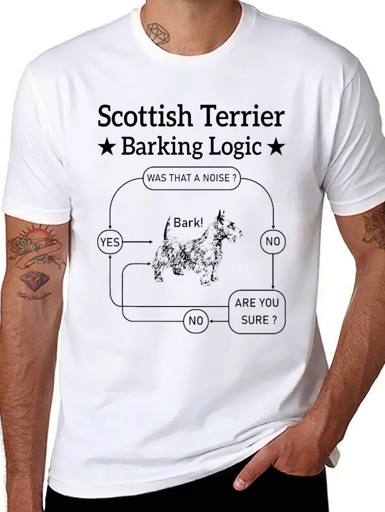 Scottish Terrier Barking Logic Black T-Shirt