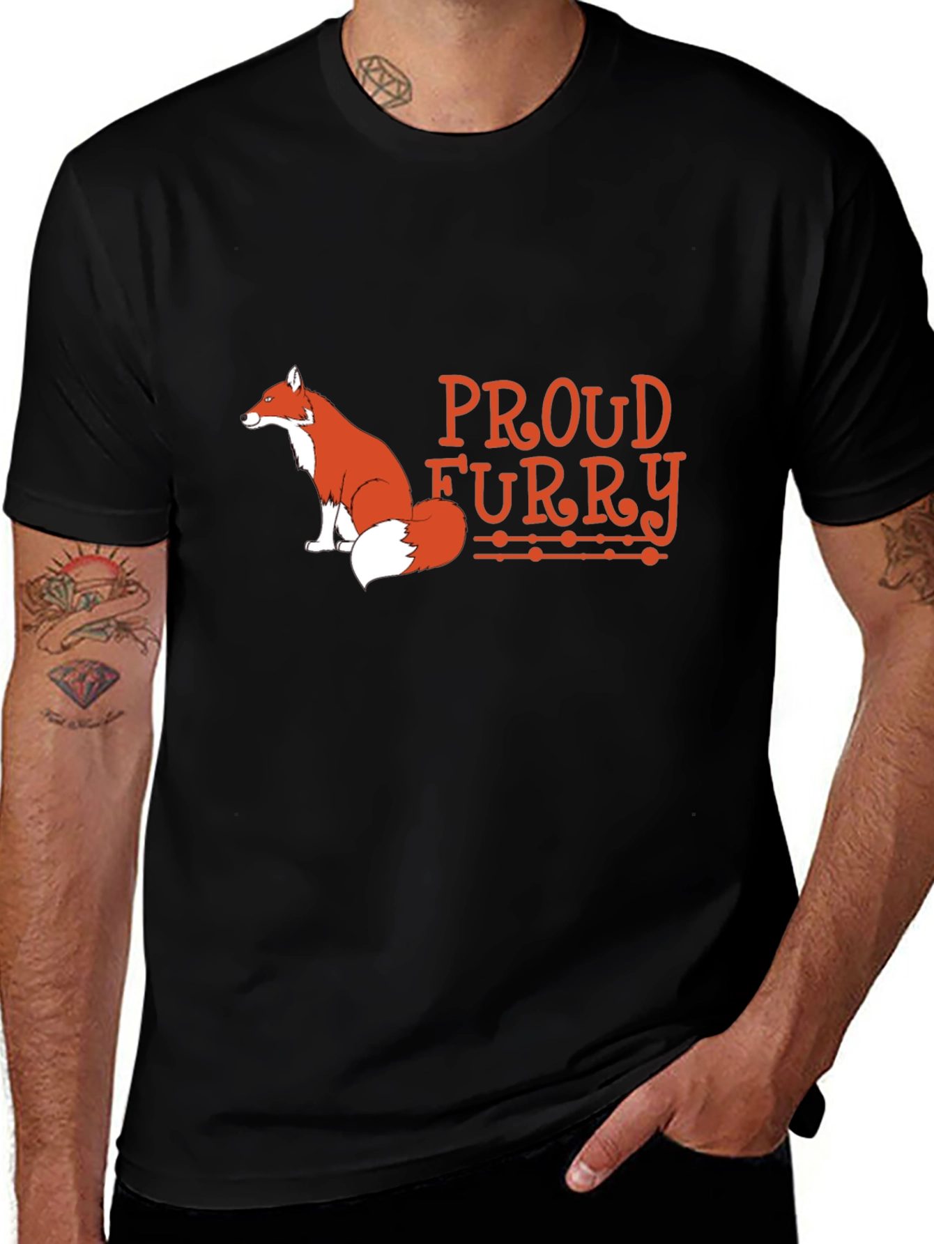 Proud Furry Fox Graphic Tee - Black Cotton T-Shirt