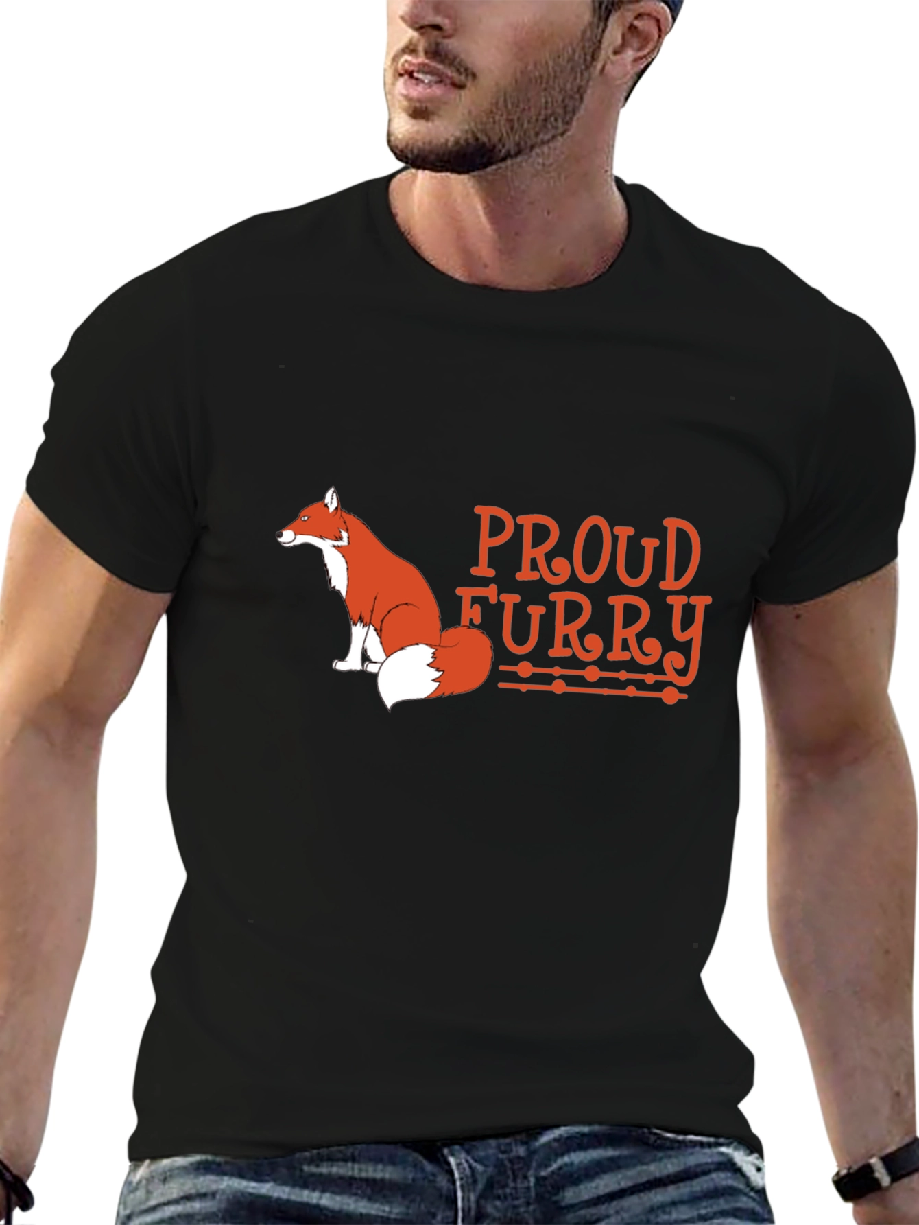 Proud Furry Fox Graphic Tee - Black Cotton T-Shirt