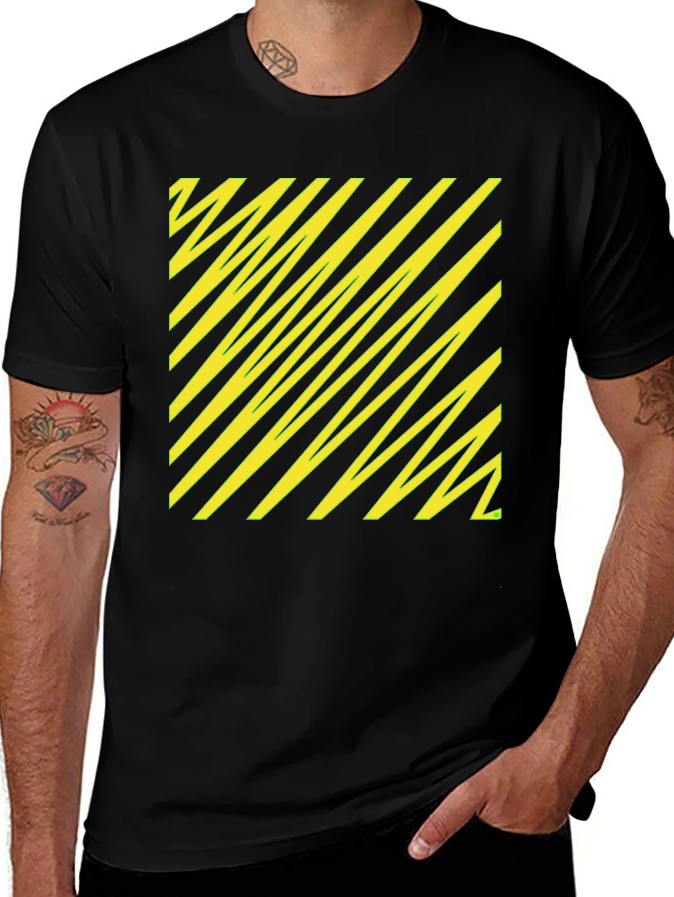 Black Tee with Yellow Diagonal Pattern