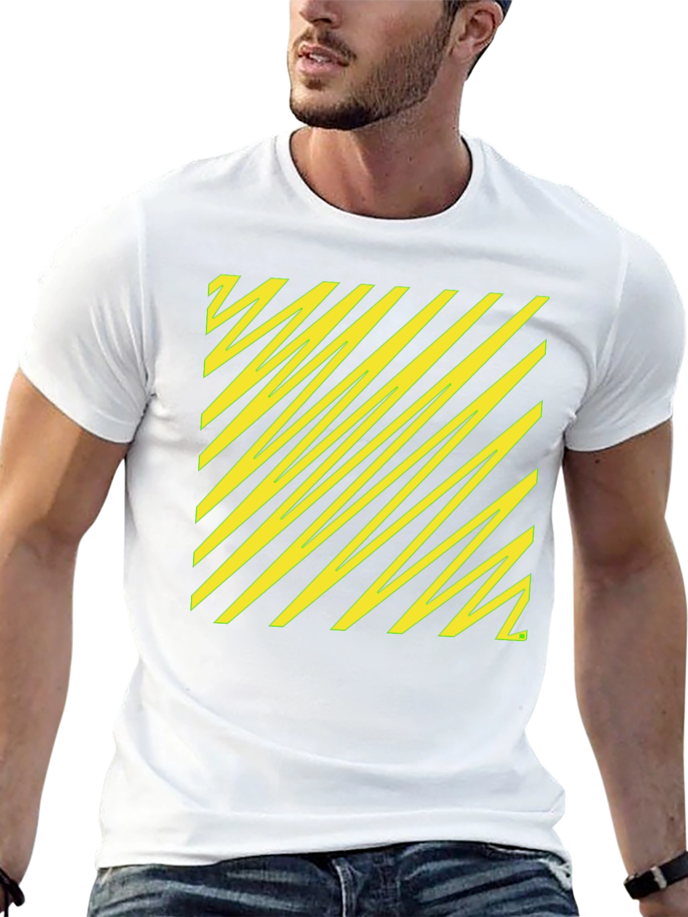 Black Tee with Yellow Diagonal Pattern