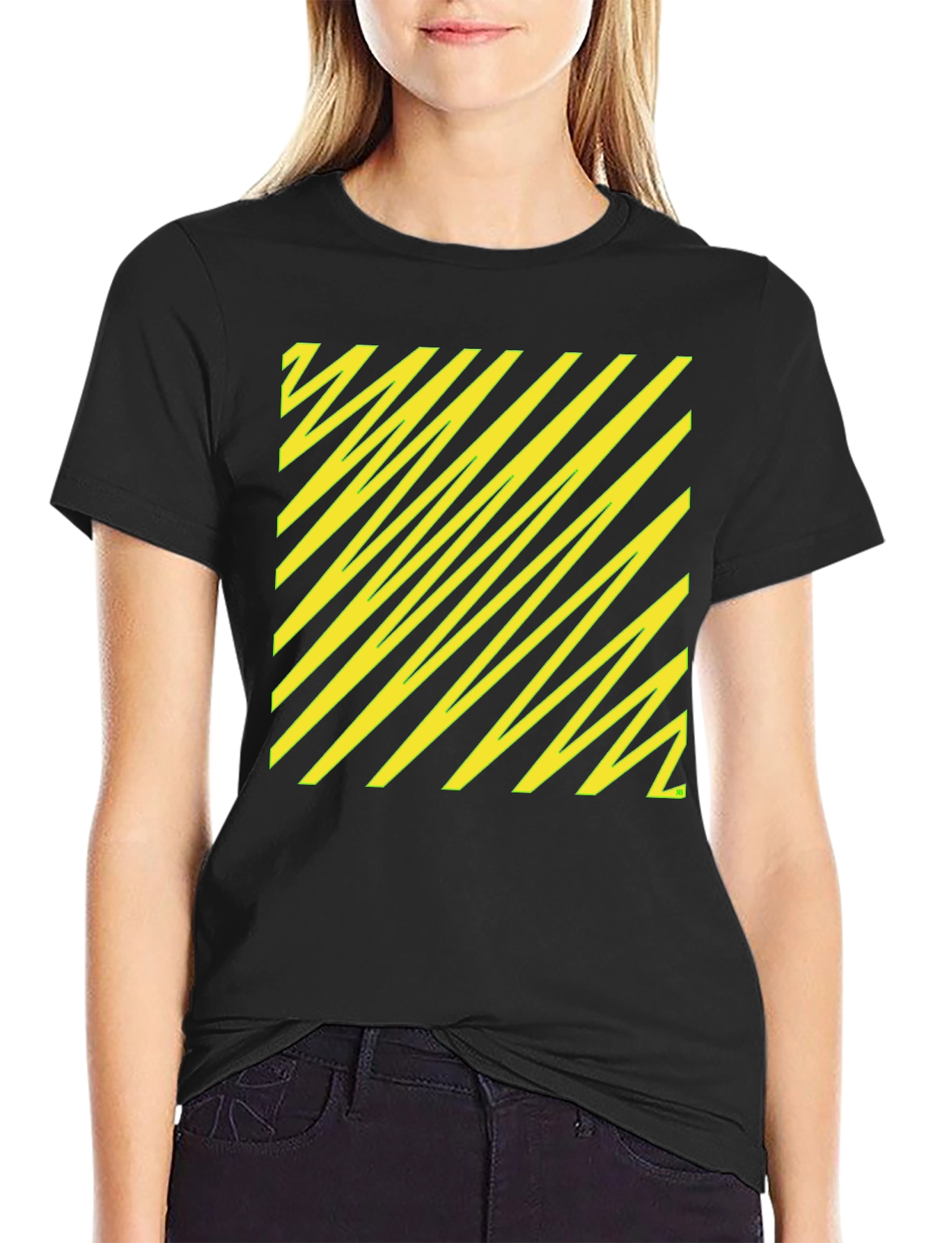 Black Tee with Yellow Diagonal Pattern