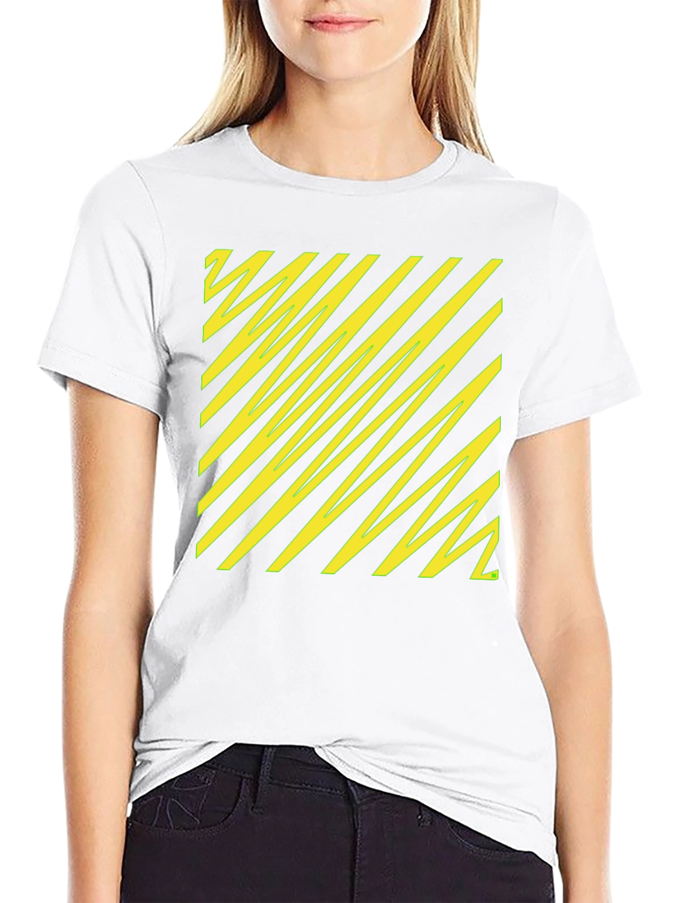 Black Tee with Yellow Diagonal Pattern