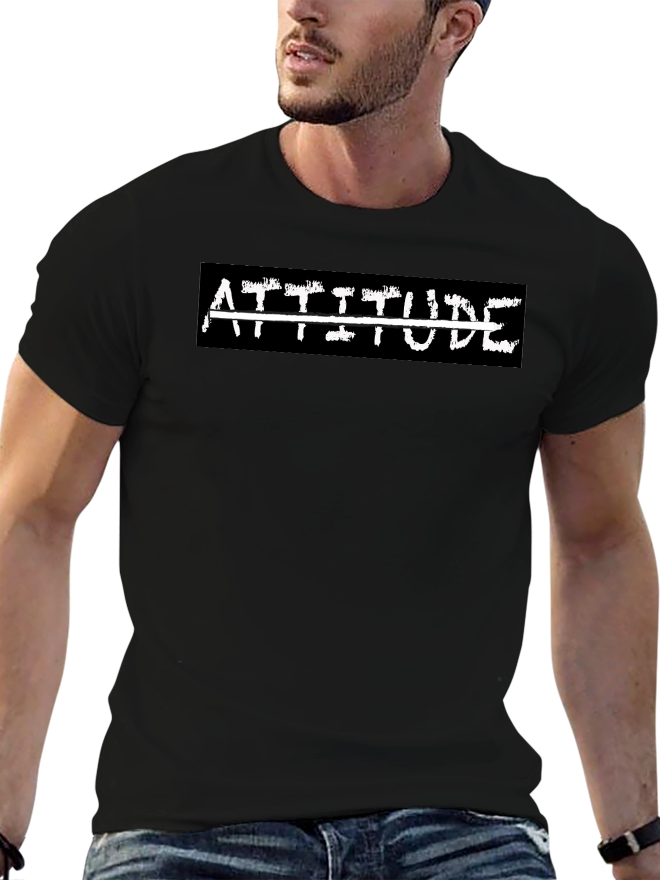 Attitude Graphic Tee - Mens Black Crew Neck T-Shirt