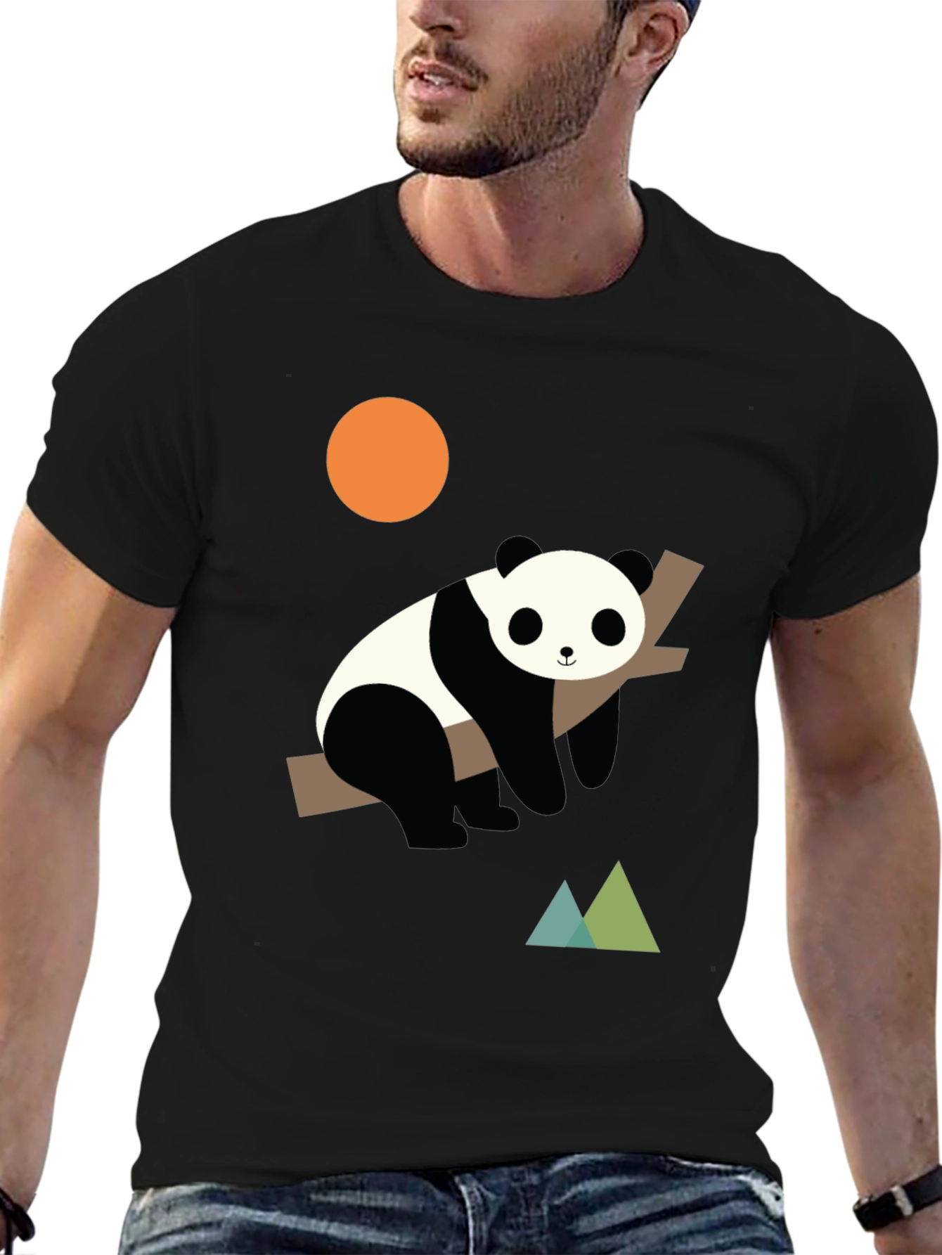 Panda on Branch Graphic Tee - Modern Design