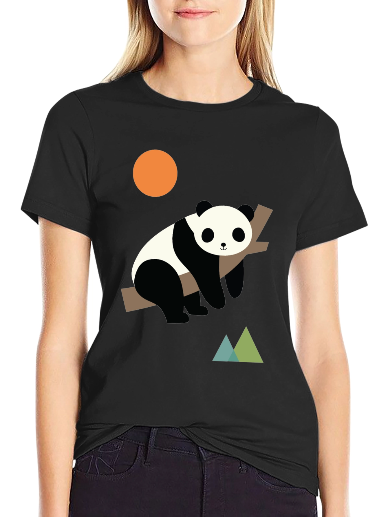 Panda on Branch Graphic Tee - Modern Design