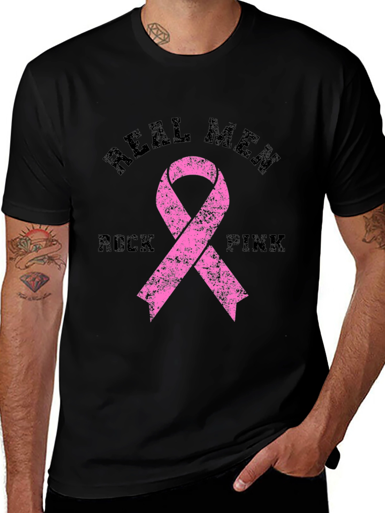 Real Men Rock Pink Breast Cancer Awareness T-Shirt