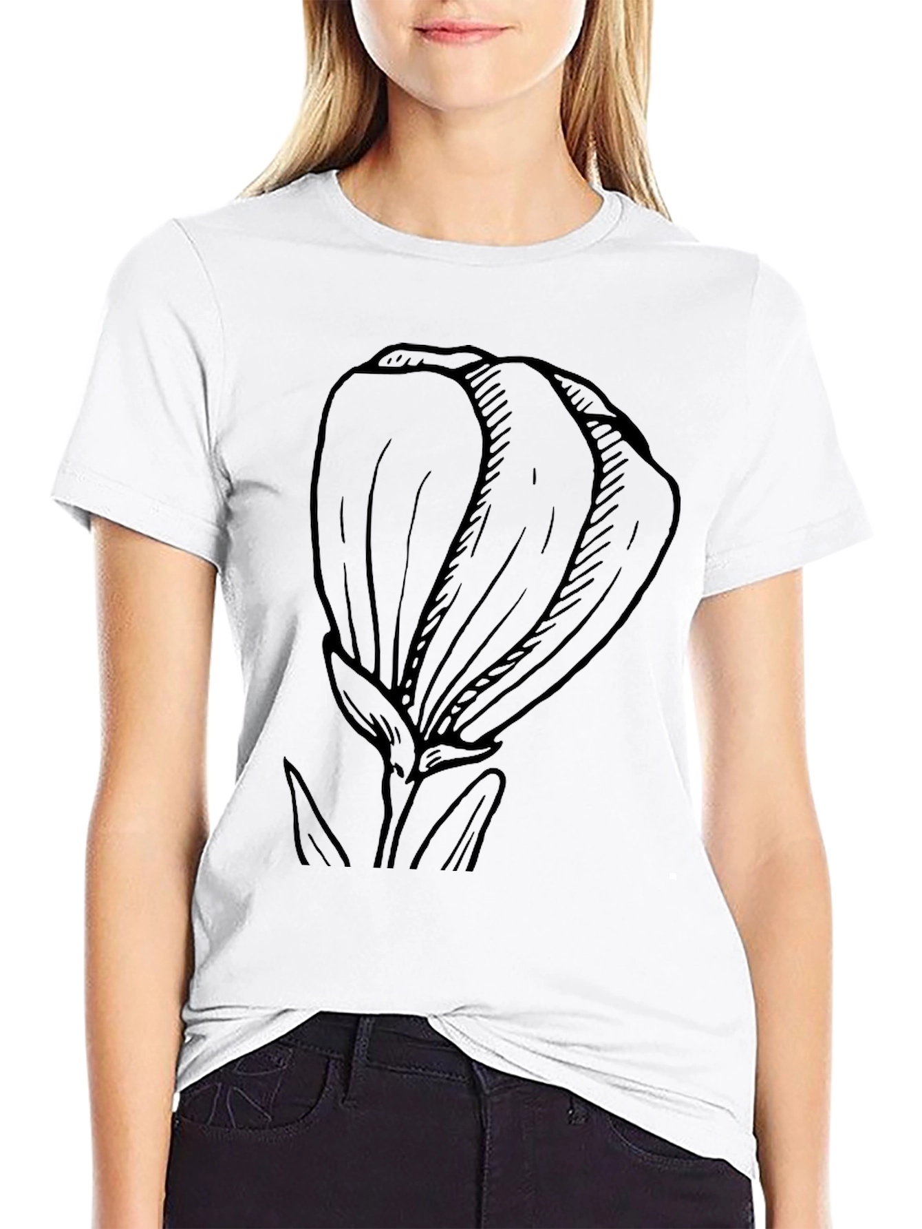 Black T-Shirt with Bold Flower Graphic