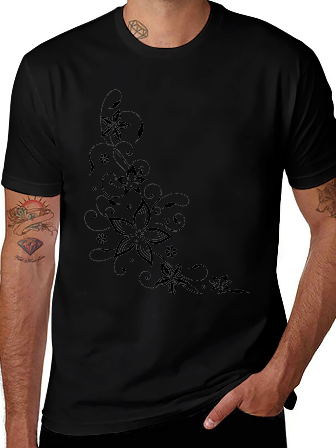 Floral Print Black T-Shirt | Modern Style