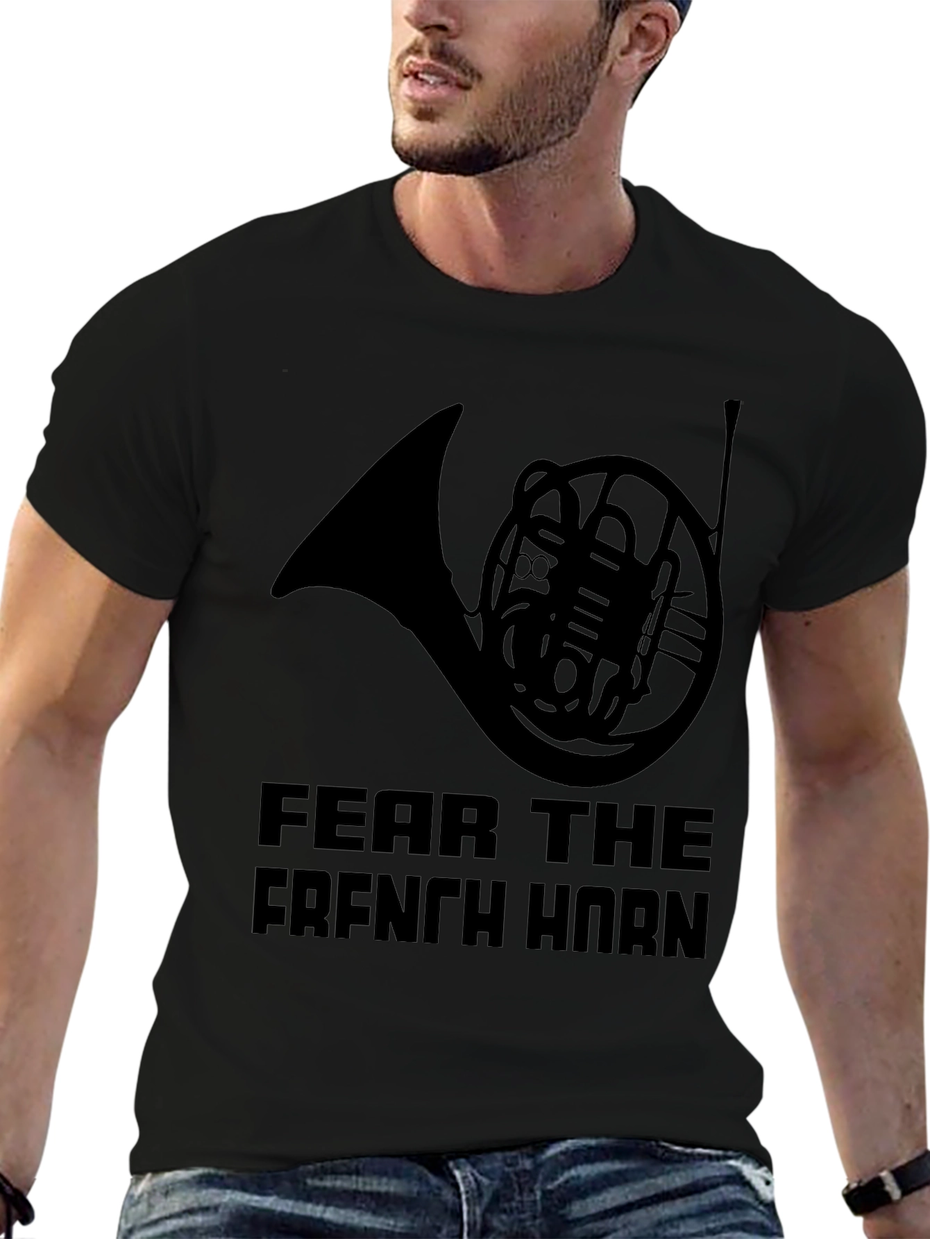 Fear The French Horn - Black T-Shirt