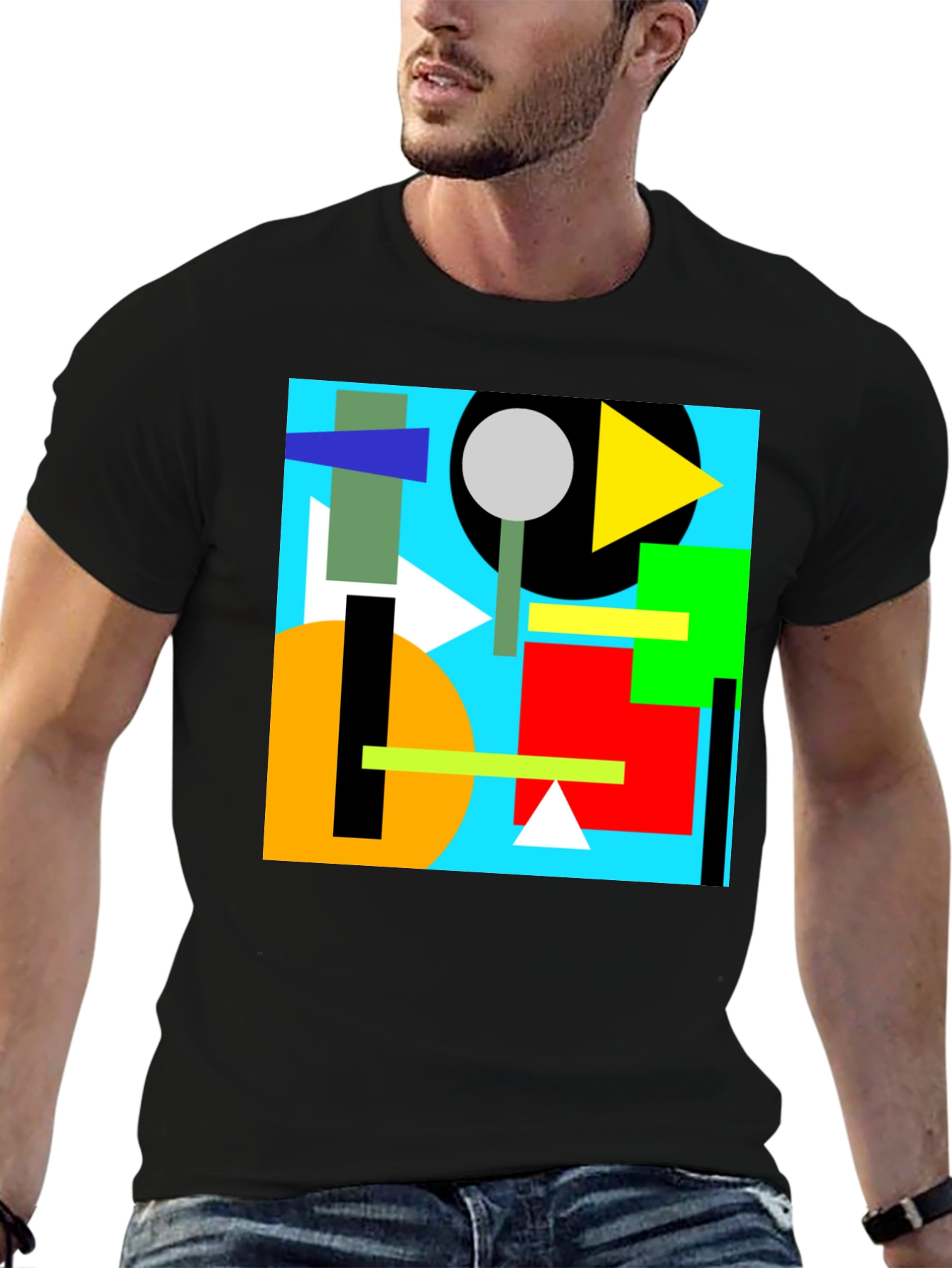 Abstract Geometric Art Print Black T-Shirt