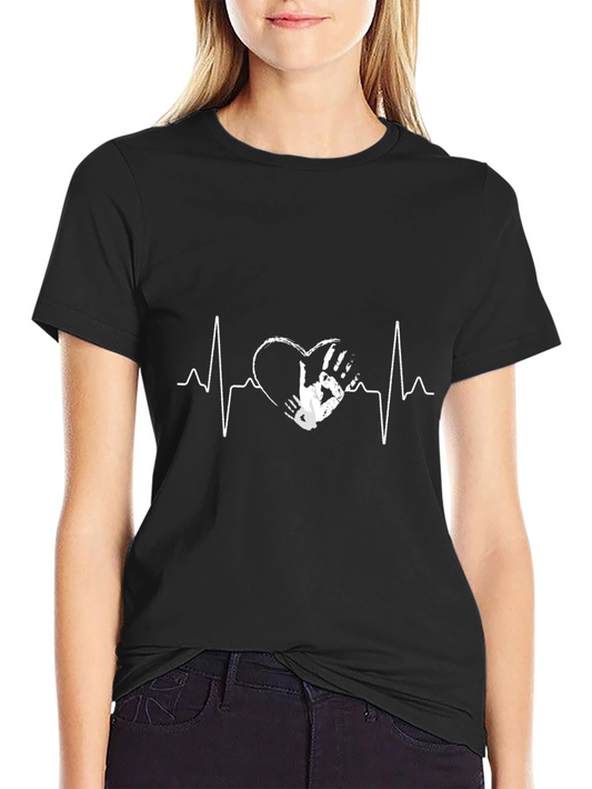 Heartbeat Handprint Graphic T-Shirt - Black