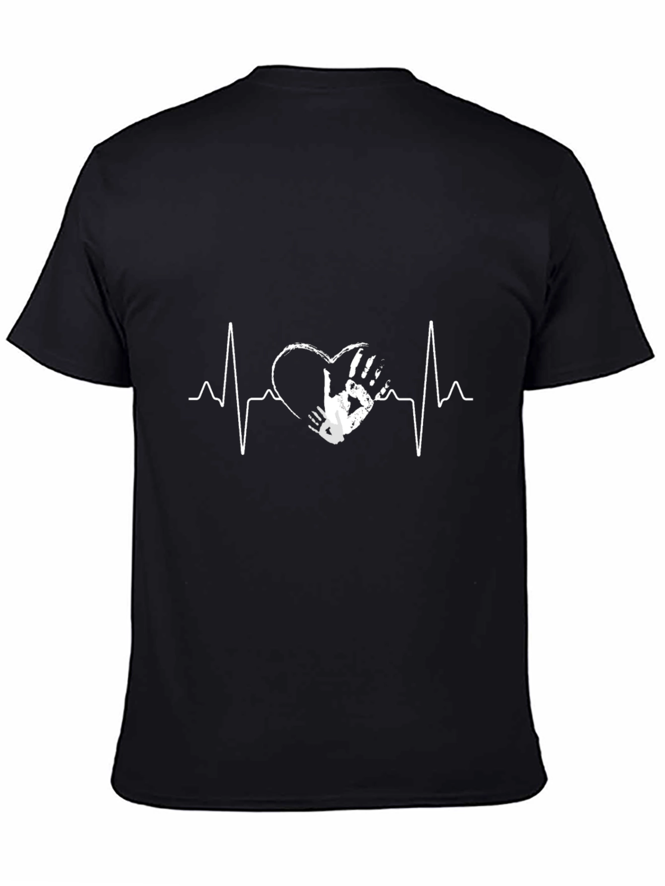 Heartbeat Handprint Graphic T-Shirt - Black