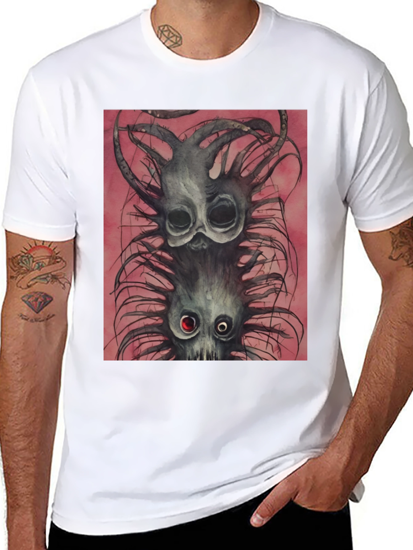 Black Tee with Spooky Creature Graphic