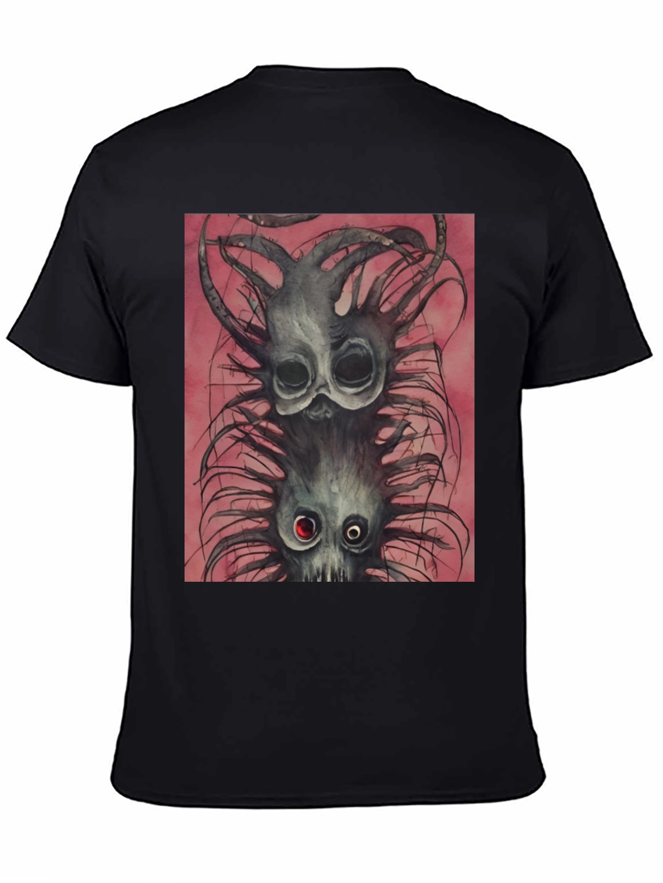 Black Tee with Spooky Creature Graphic