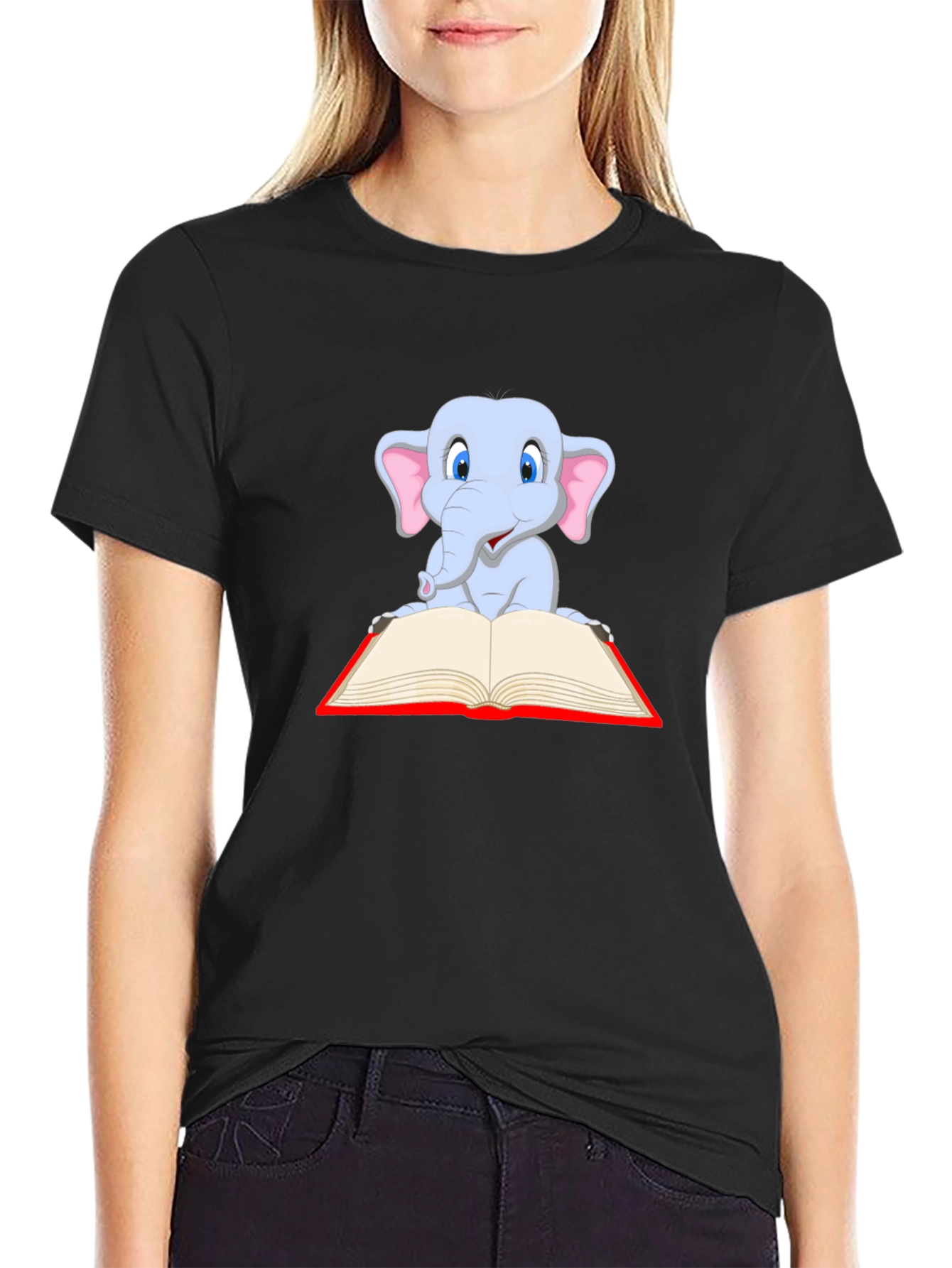 Cute Elephant Reading Book Graphic T-Shirt