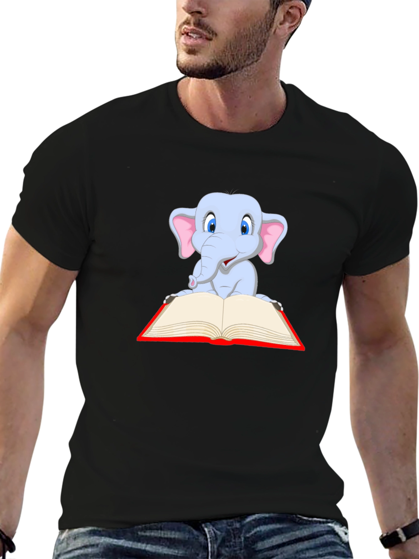 Cute Elephant Reading Book Graphic T-Shirt