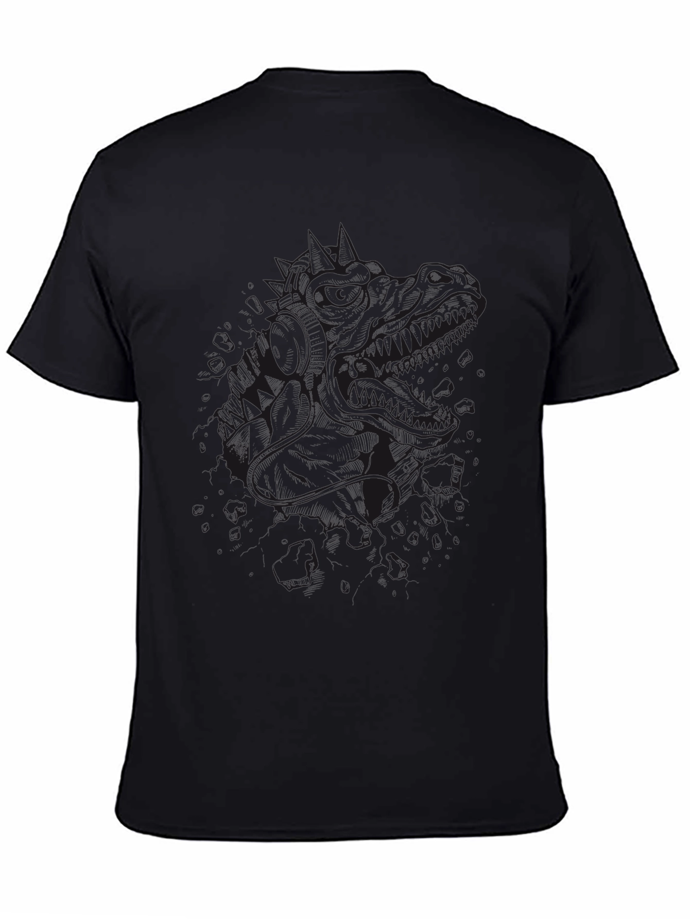 Mens Black Graphic Tee - Dinosaur Design