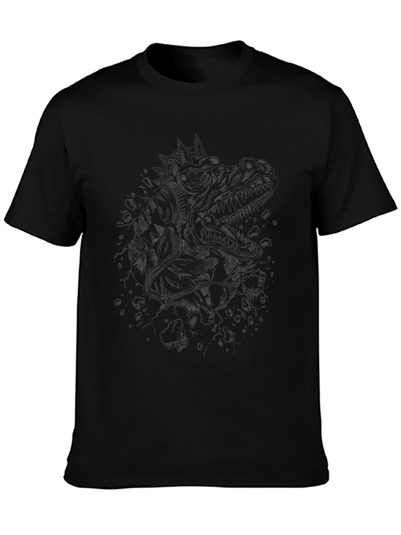 Mens Black Graphic Tee - Dinosaur Design