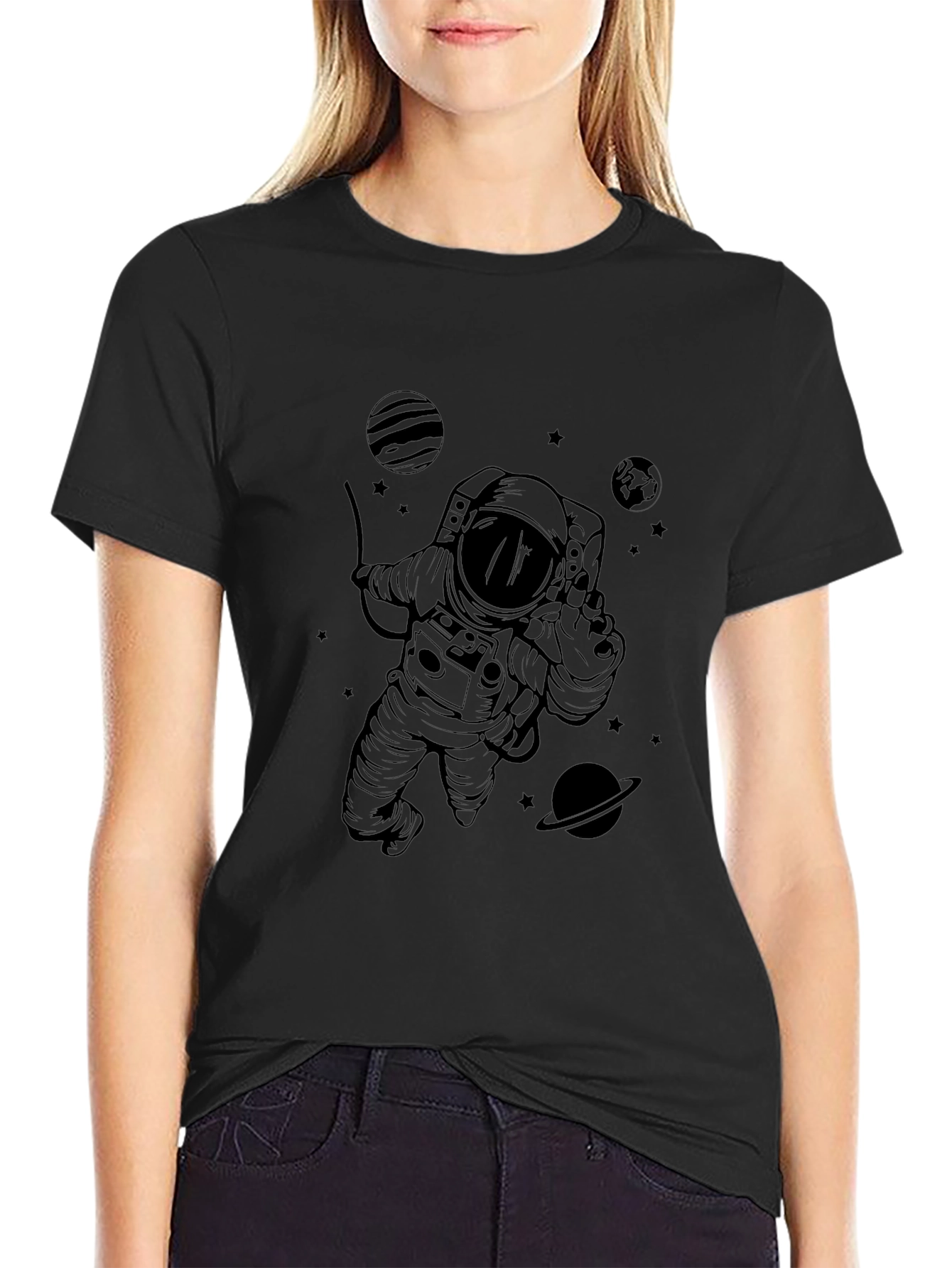 Astronaut in Space Graphic T-Shirt - Black