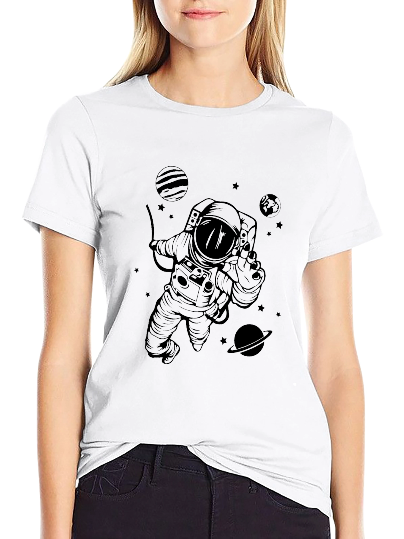 Astronaut in Space Graphic T-Shirt - Black