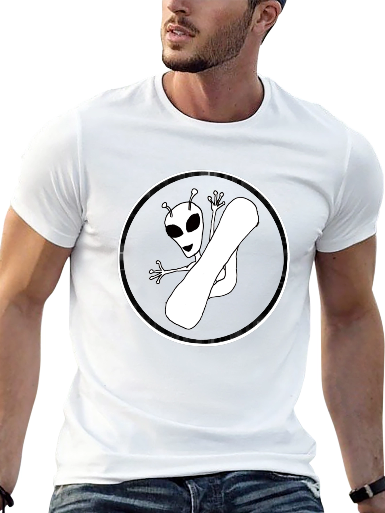 Alien Snowboarder Graphic Tee - Black Cotton T-Shirt