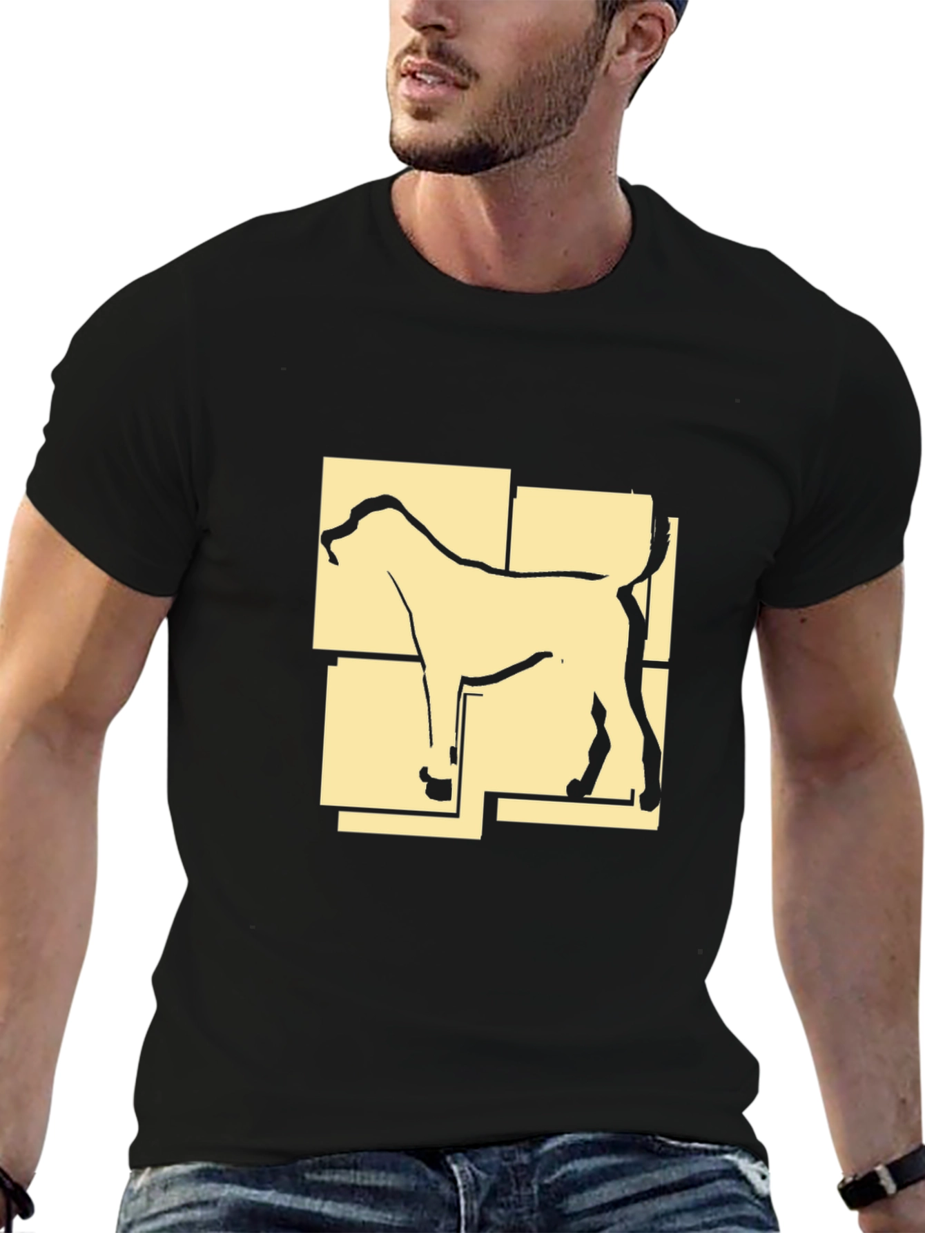 Abstract Dog Graphic Print Black T-Shirt