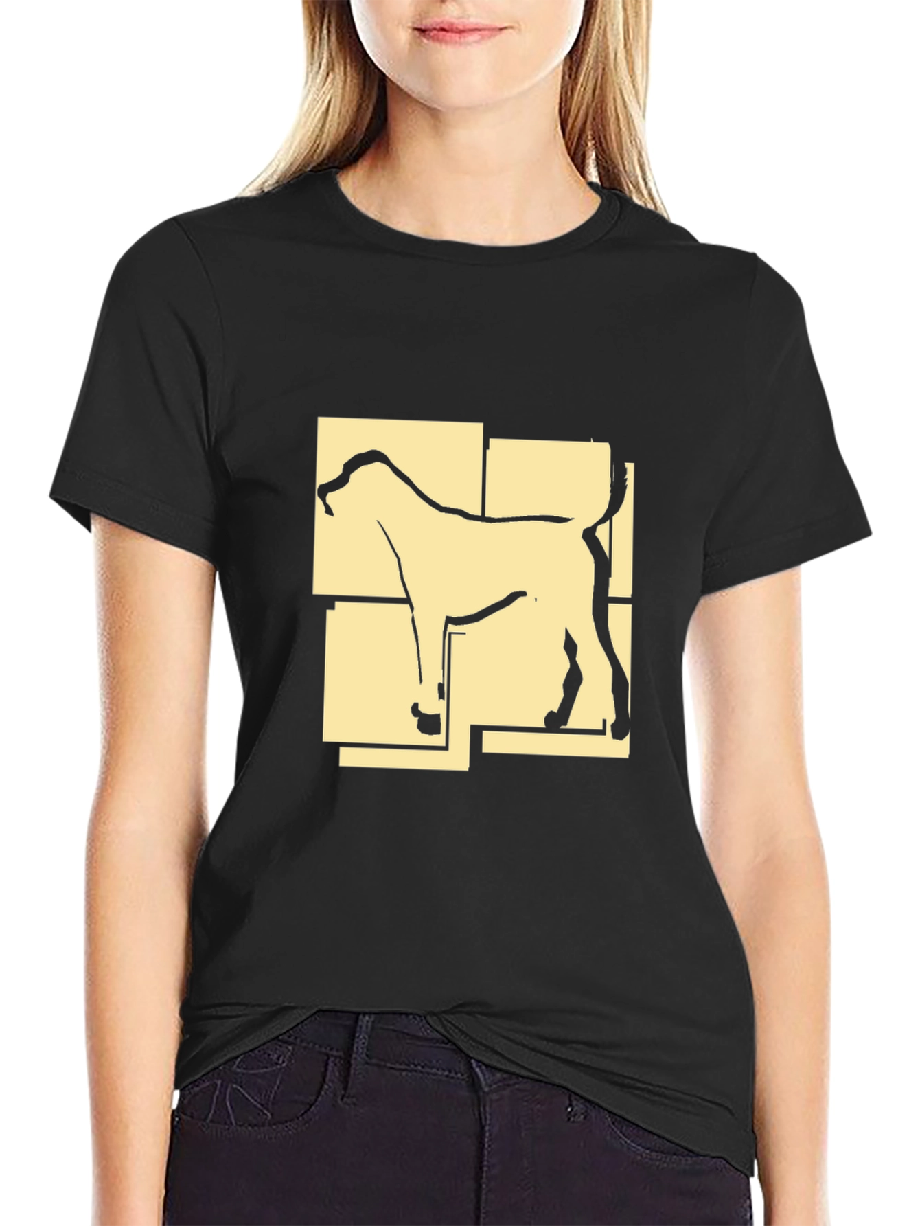 Abstract Dog Graphic Print Black T-Shirt