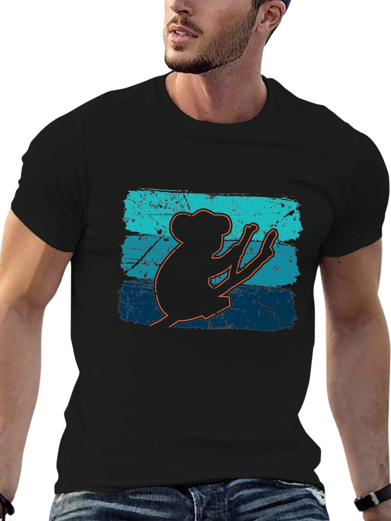 Retro Koala Graphic Tee - Soft Black Cotton T-Shirt