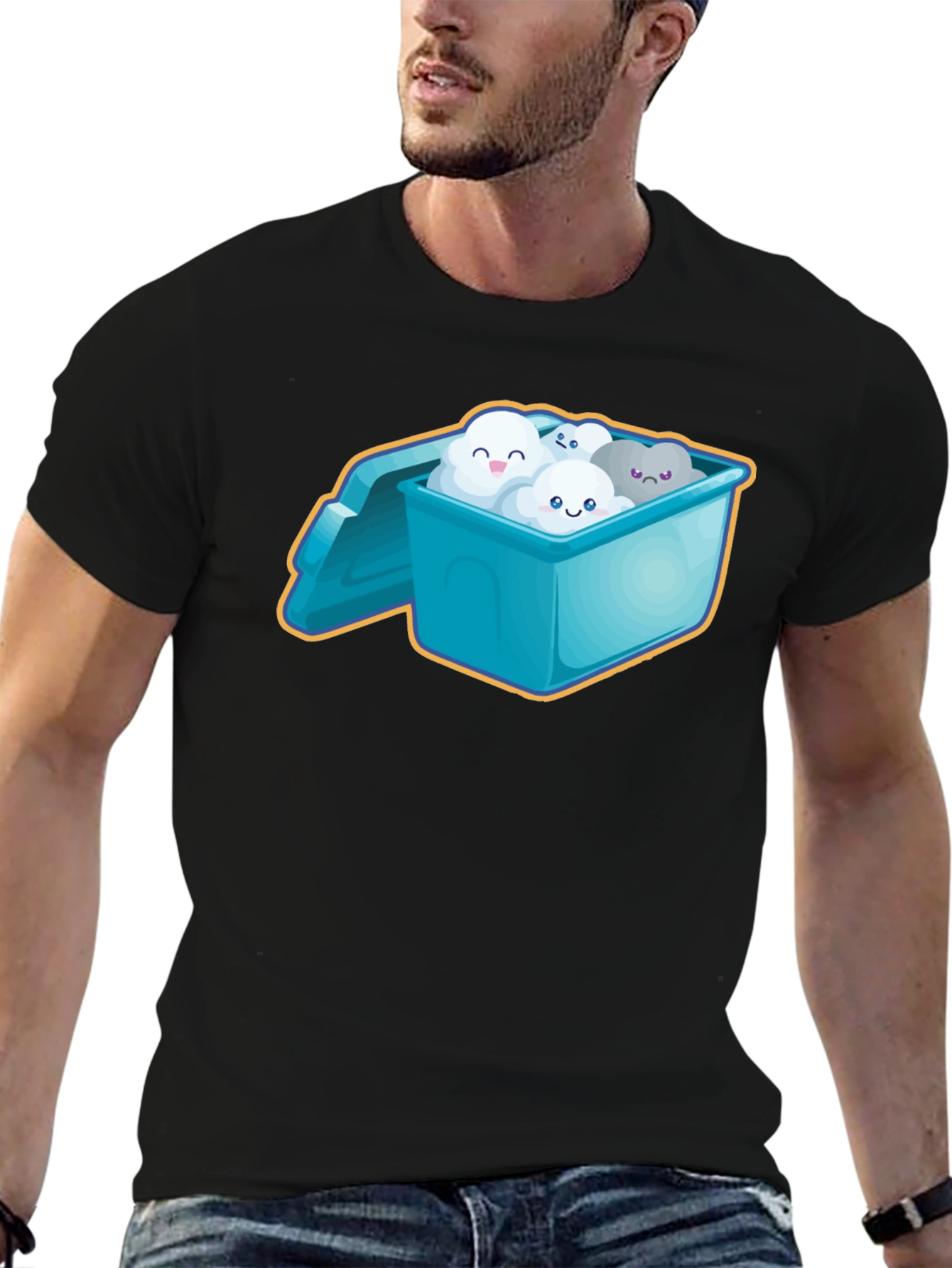 Cloud Character T-Shirt - Whimsical Black Tee