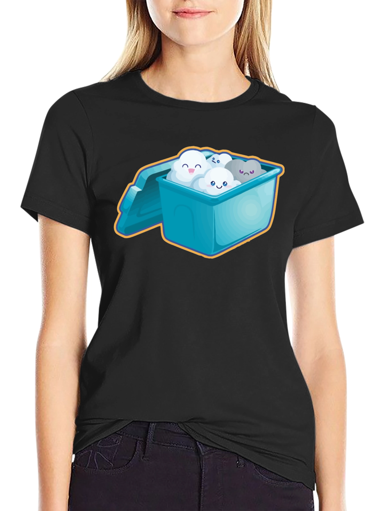 Cloud Character T-Shirt - Whimsical Black Tee