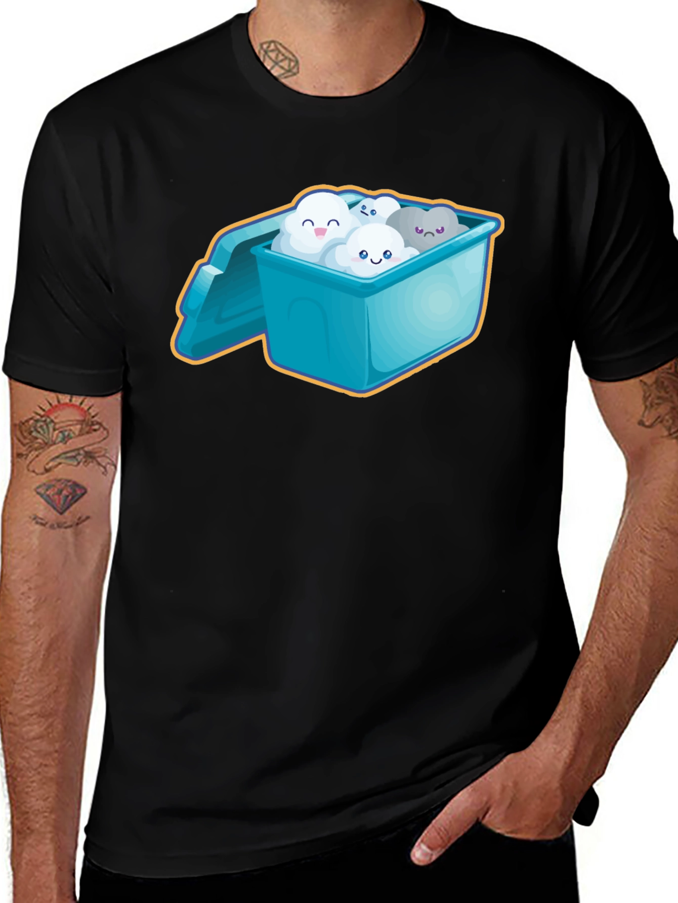 Cloud Character T-Shirt - Whimsical Black Tee
