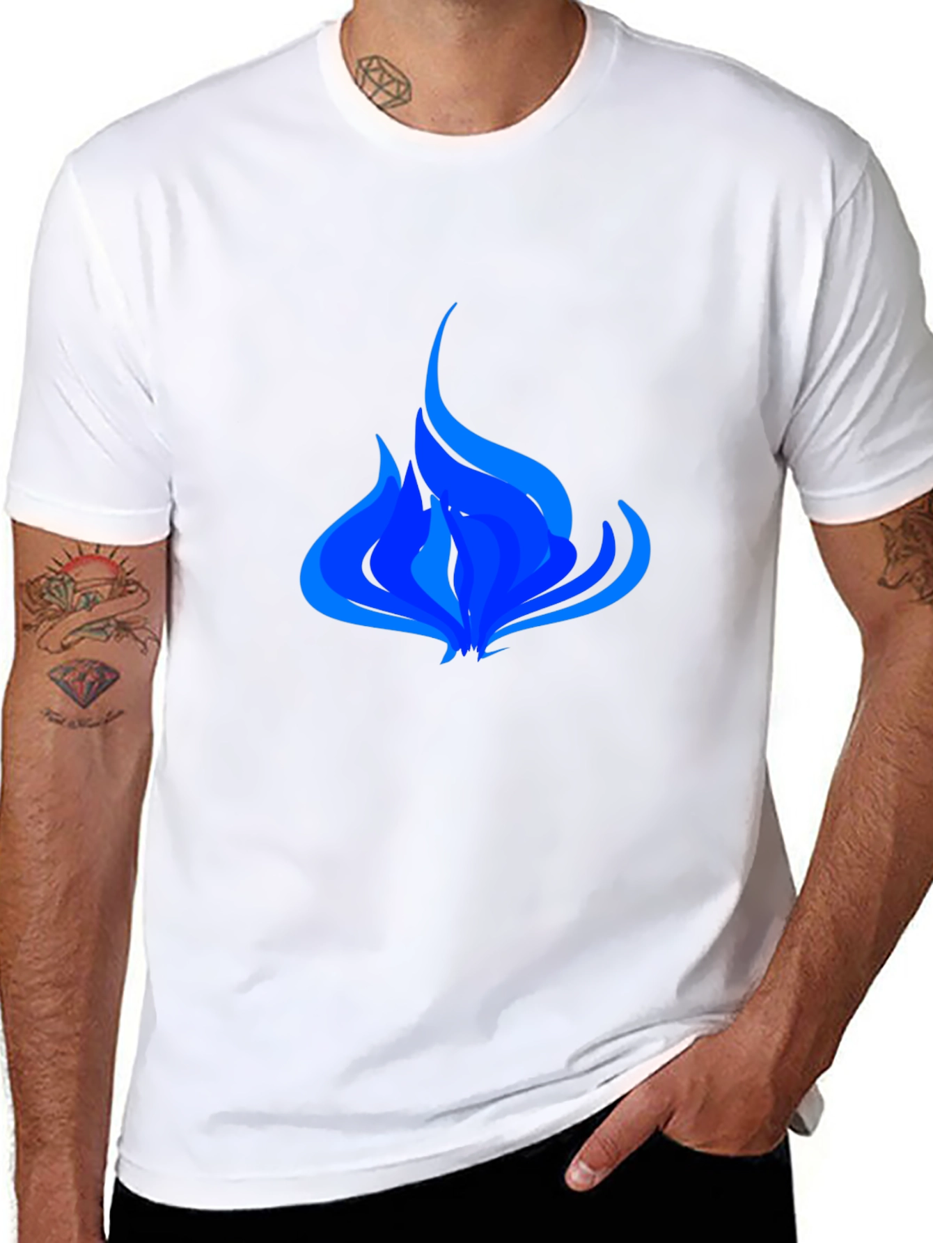 Blue Flame Graphic Black T-Shirt