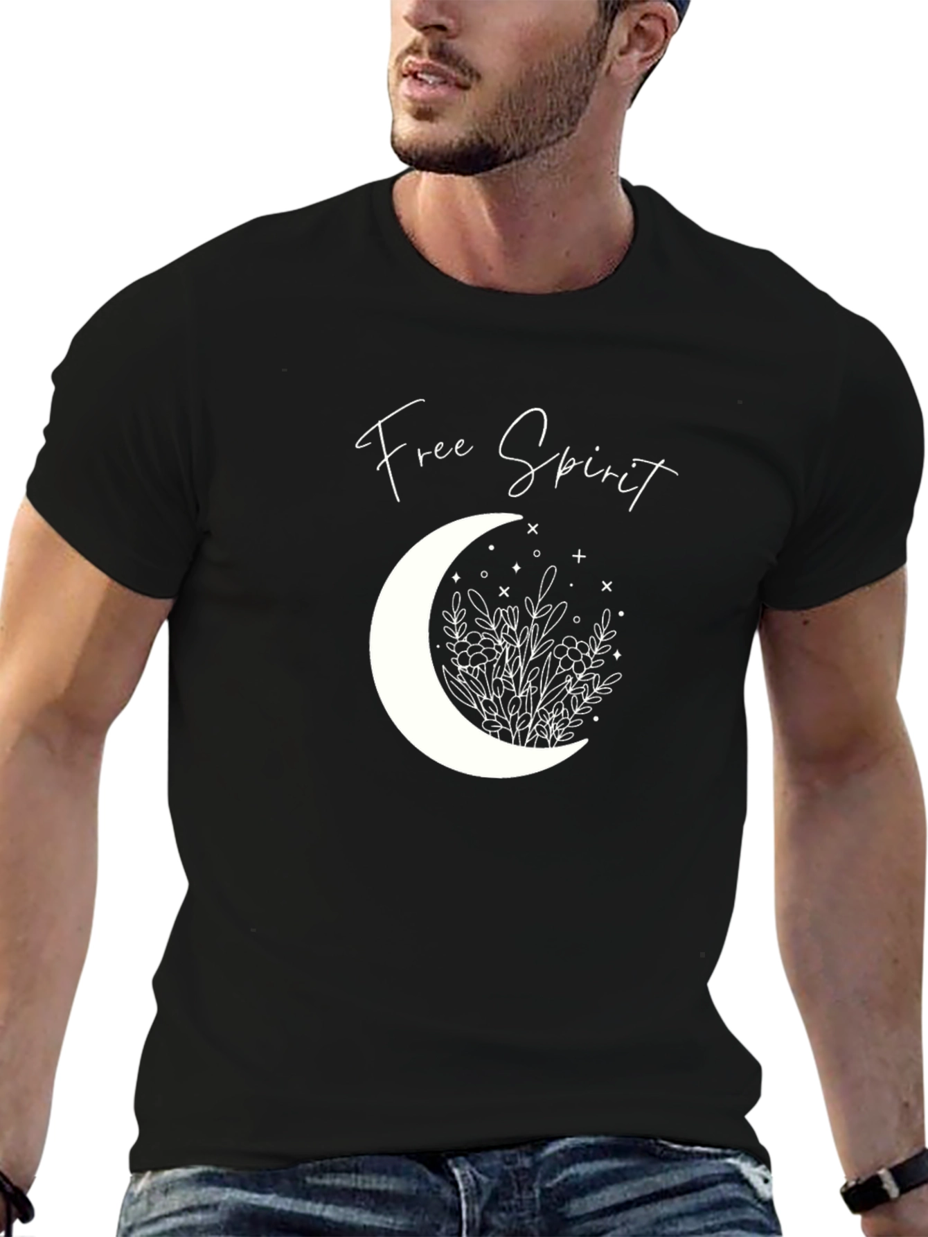 Free Spirit Moon Graphic Tee - Unisex Black T-Shirt