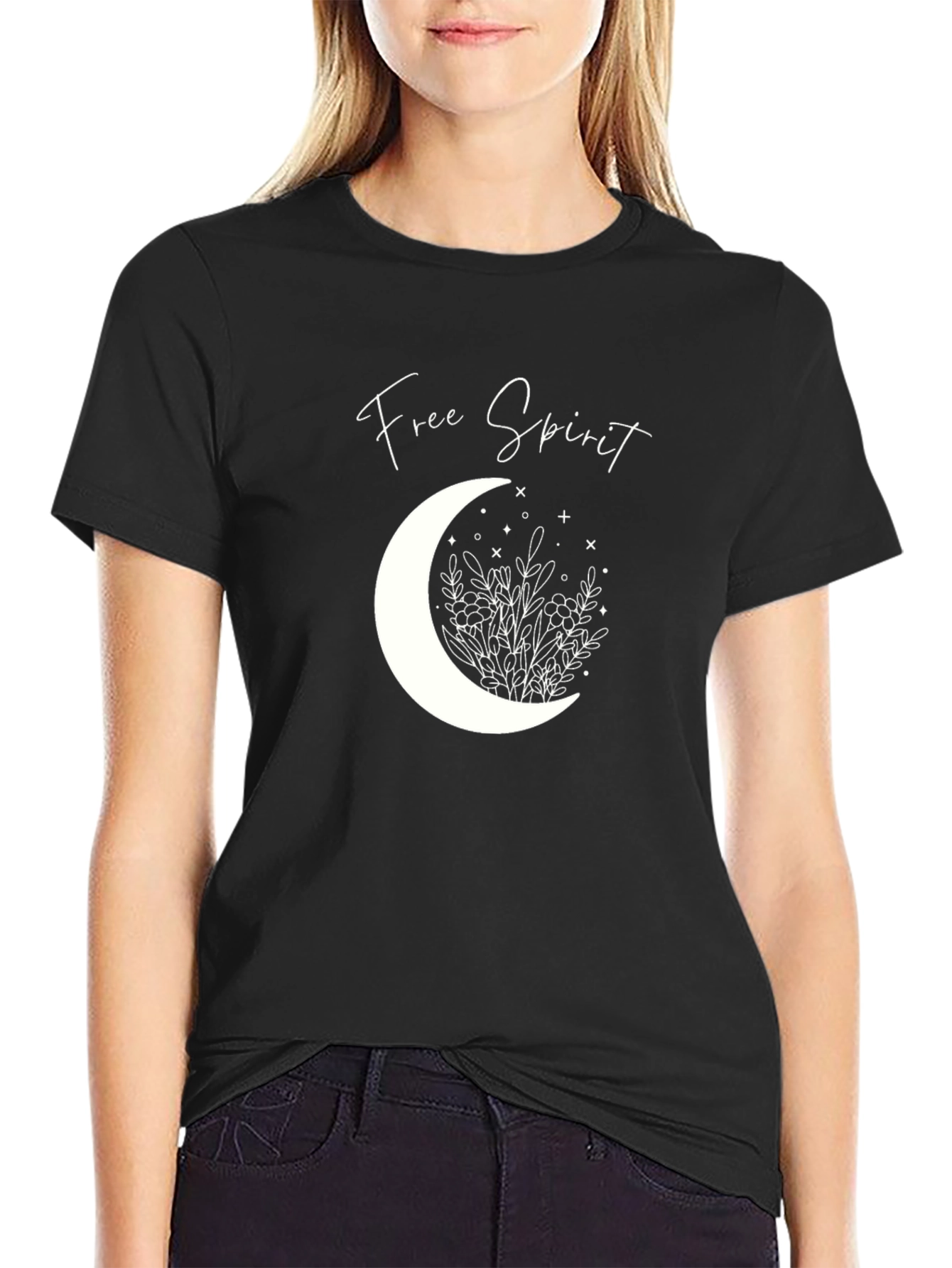 Free Spirit Moon Graphic Tee - Unisex Black T-Shirt