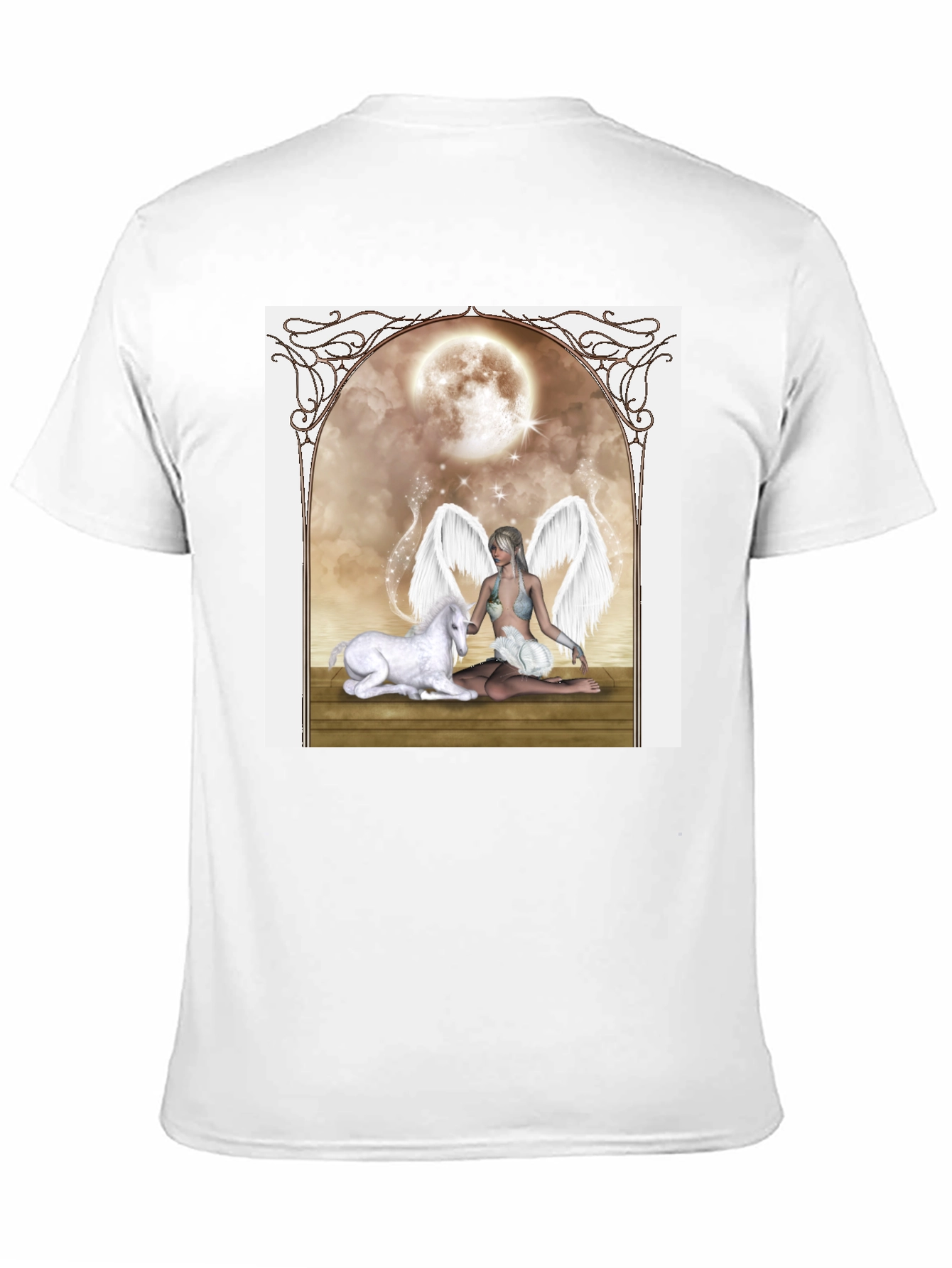 Fantasy Angel & Unicorn Black T-Shirt