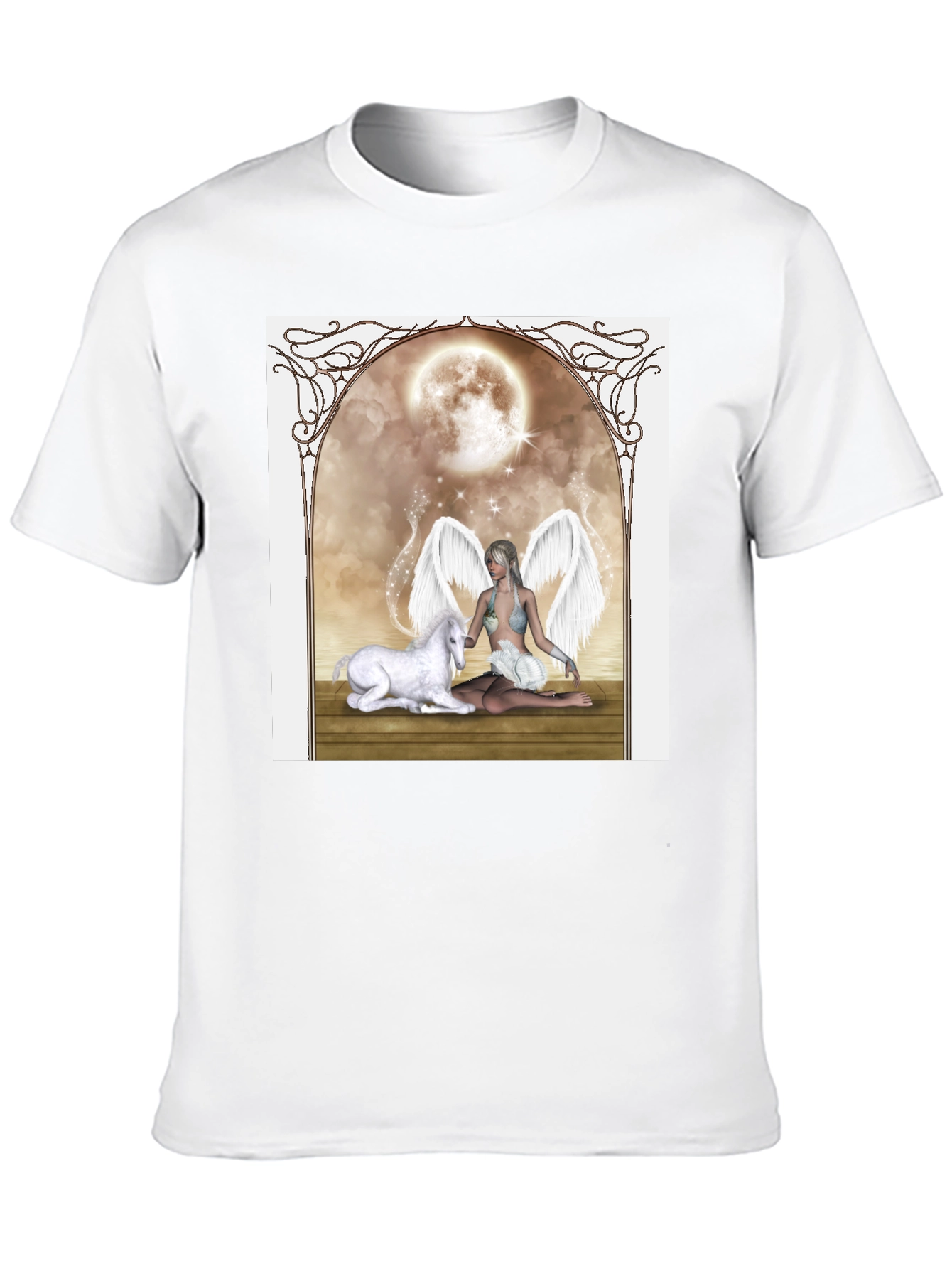 Fantasy Angel & Unicorn Black T-Shirt