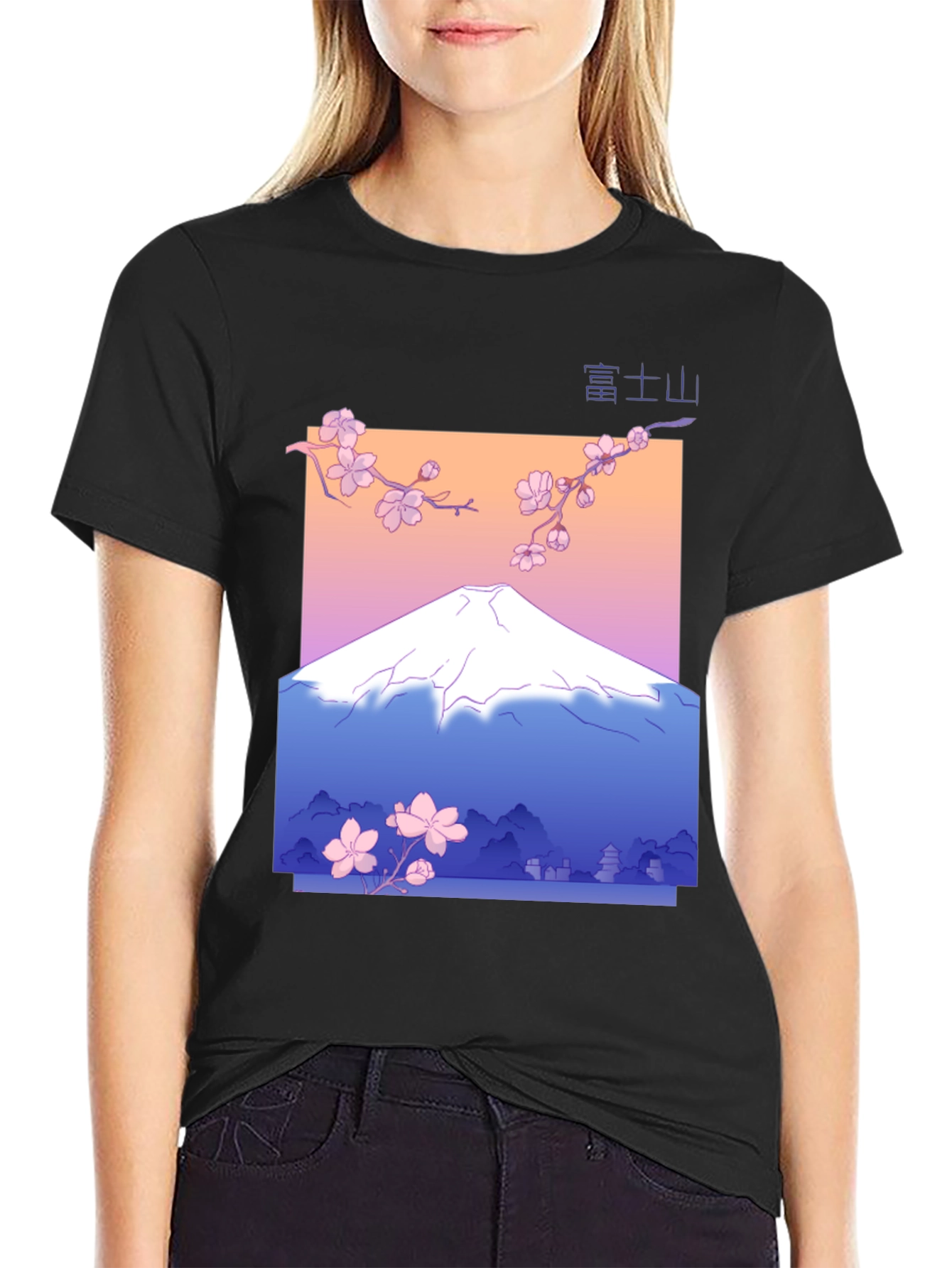 Mount Fuji Cherry Blossom Graphic T-Shirt