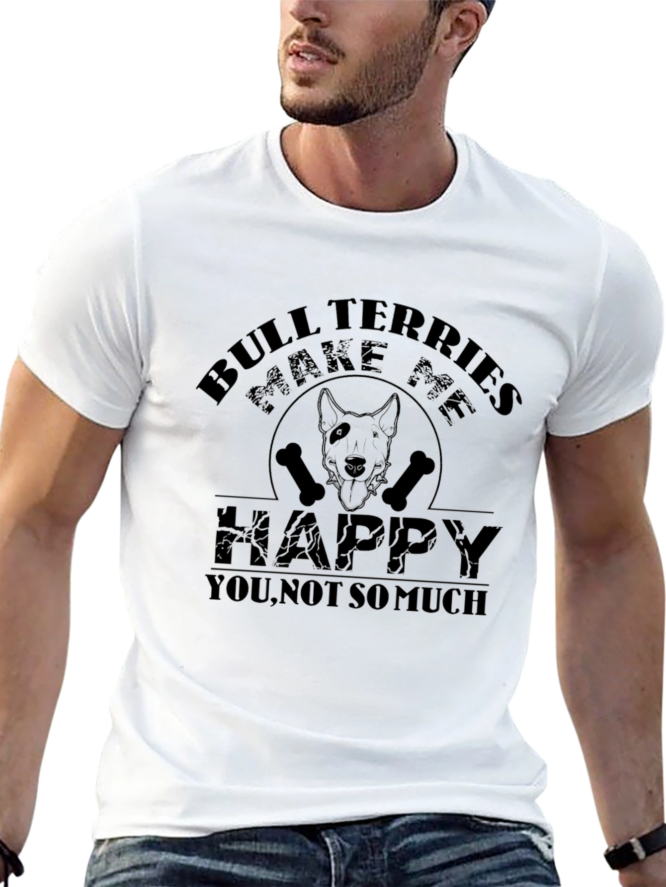 Bull Terriers Make Me Happy T-Shirt - Black