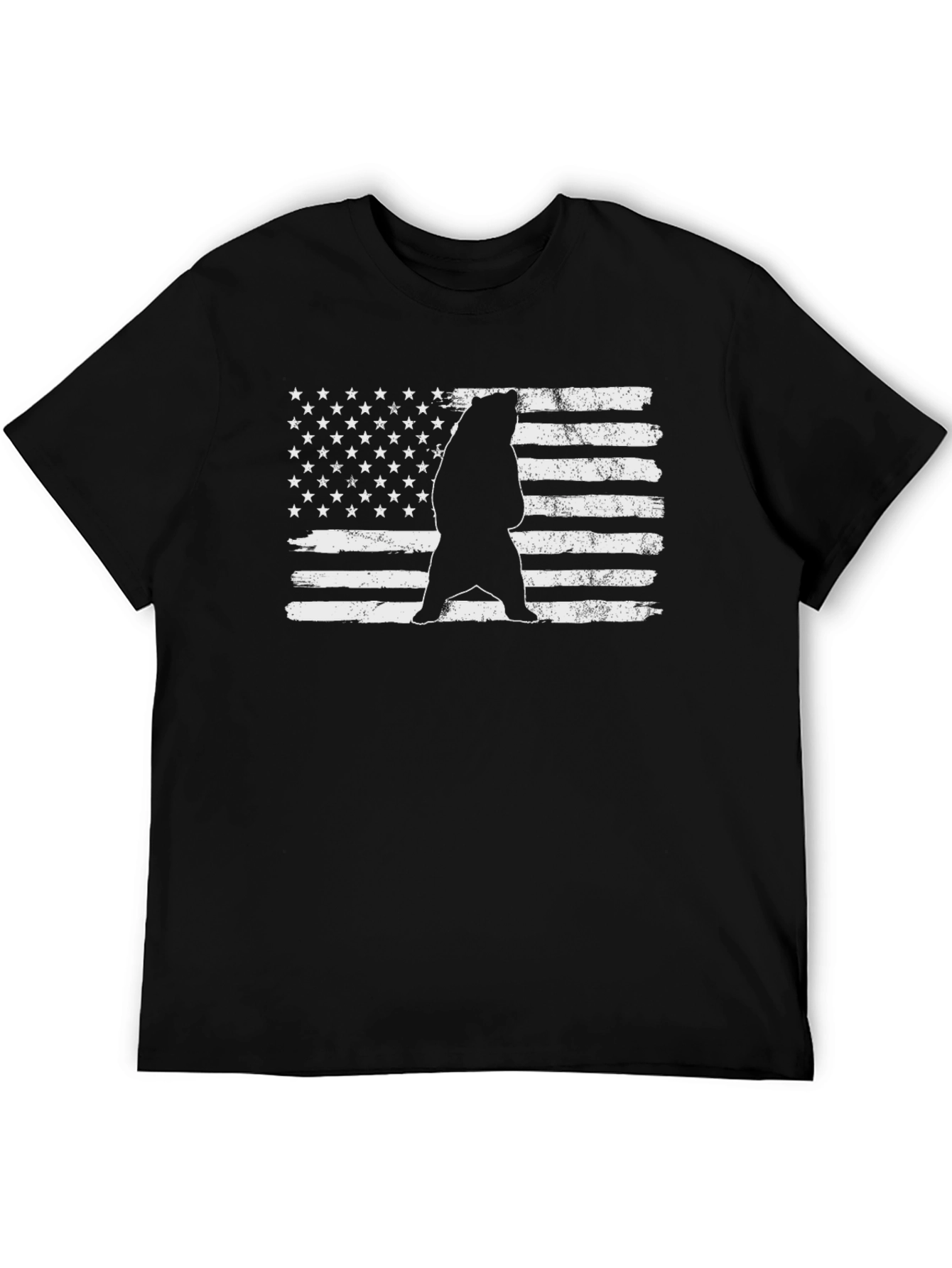 Bear US Flag Mens T-Shirt - Black
