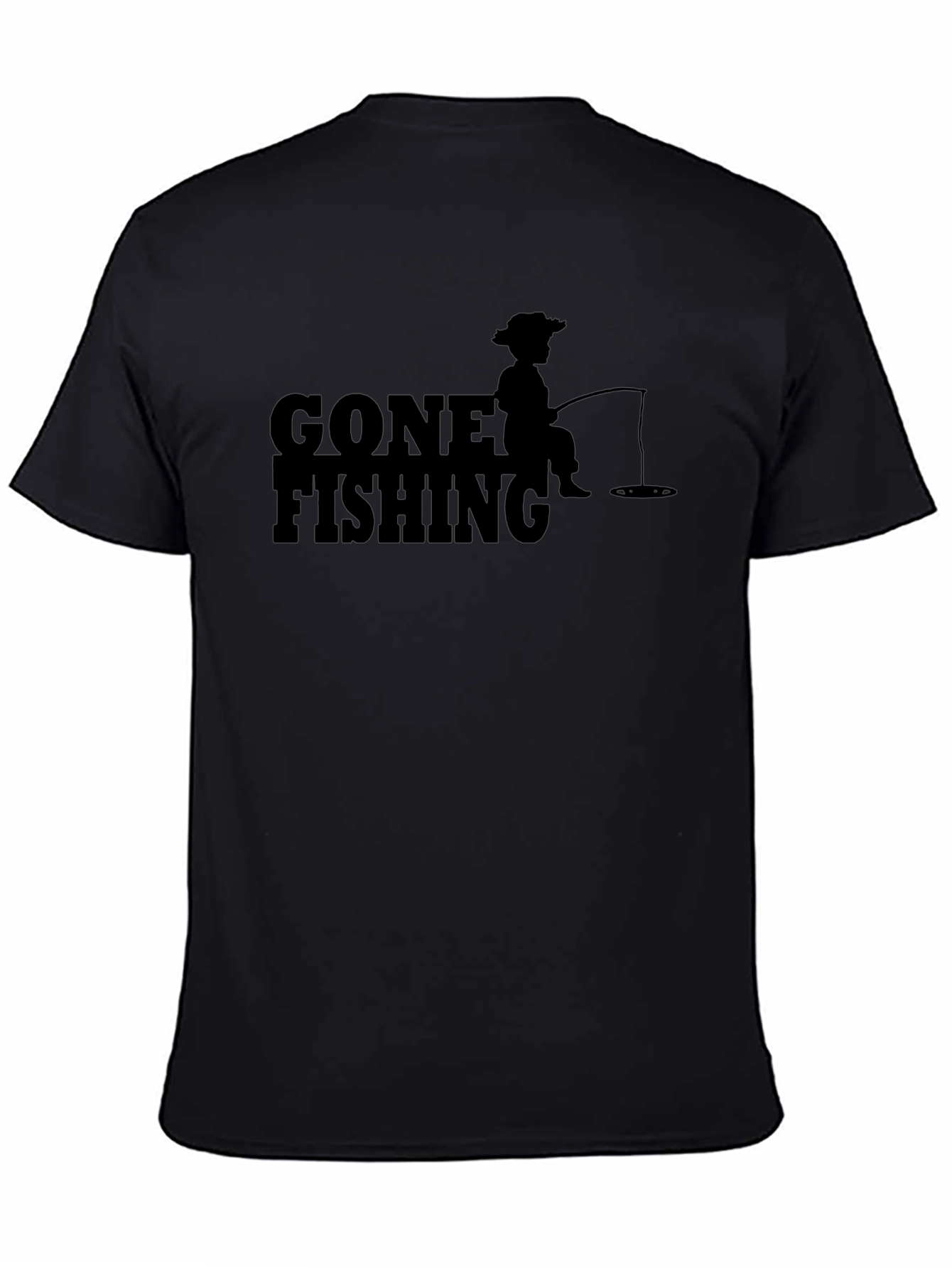 Gone Fishing Graphic T-Shirt - Solid Black Casual Tee