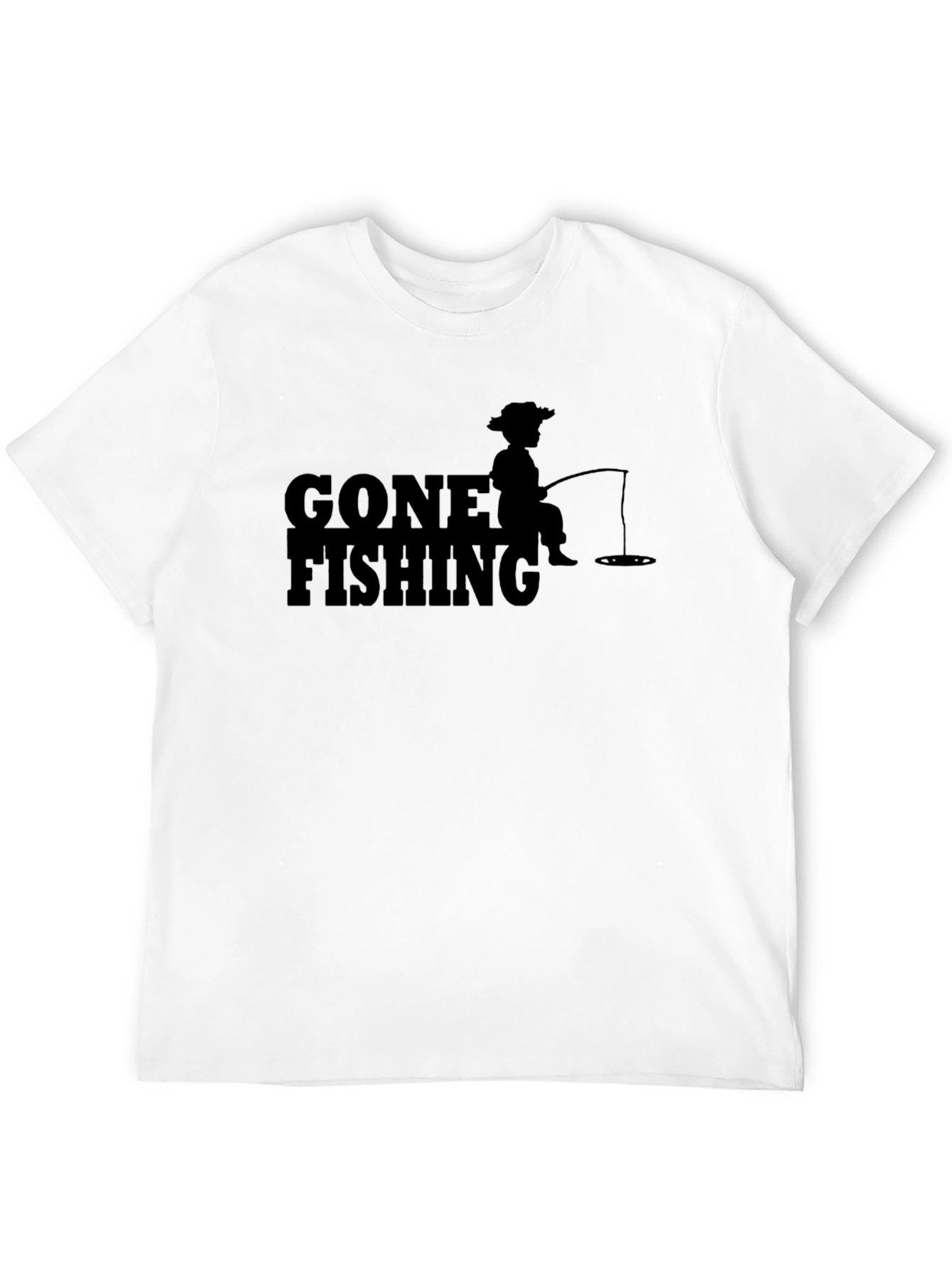 Gone Fishing Graphic T-Shirt - Solid Black Casual Tee
